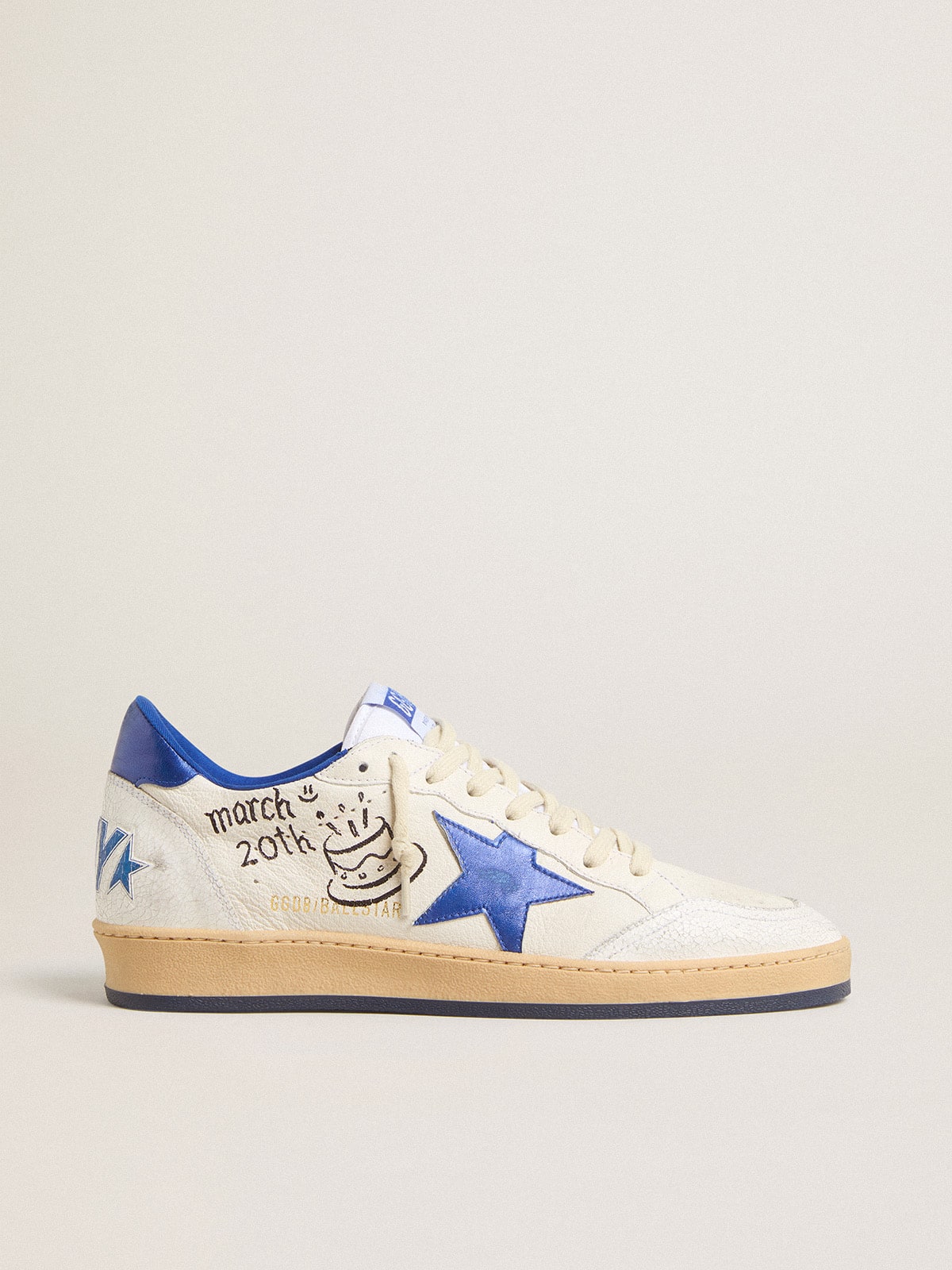 Golden Goose Women’s Ball Star Wishes In White Nappa Leather With Bright Blue Star And Heel Tab - Sneaker Türkiye