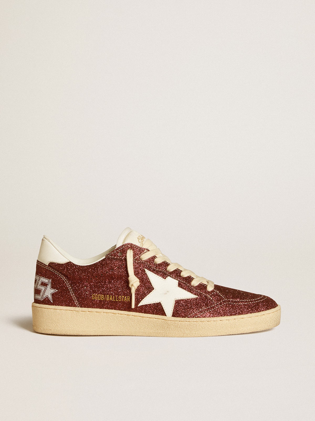 Golden Goose Ball Star In Burgundy Glitter With White Leather Star And Heel Tab - Sneaker Türkiye
