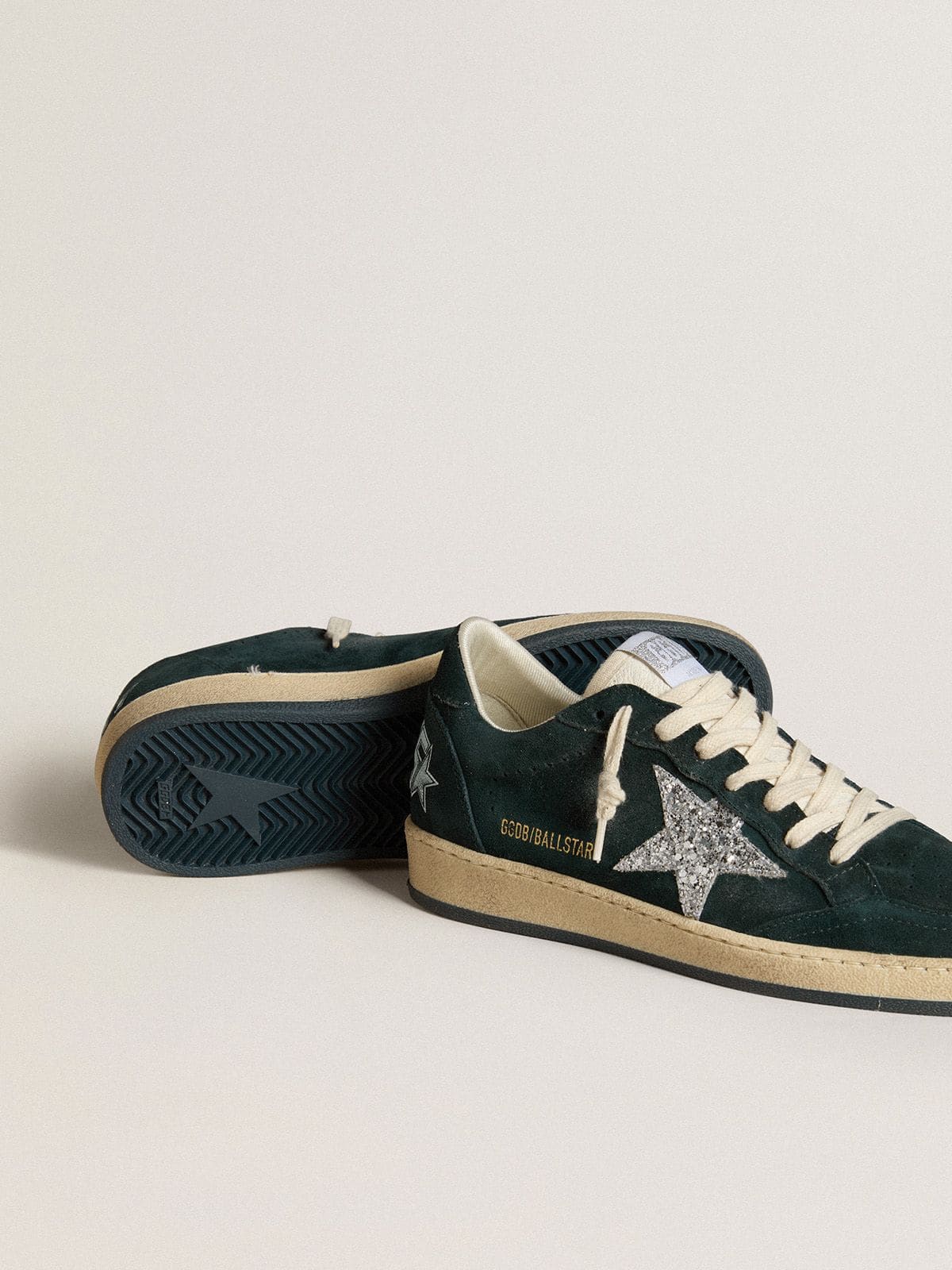 Golden Goose Women’s Ball Star In Green Suede With Silver Glitter Star - Sneaker Türkiye