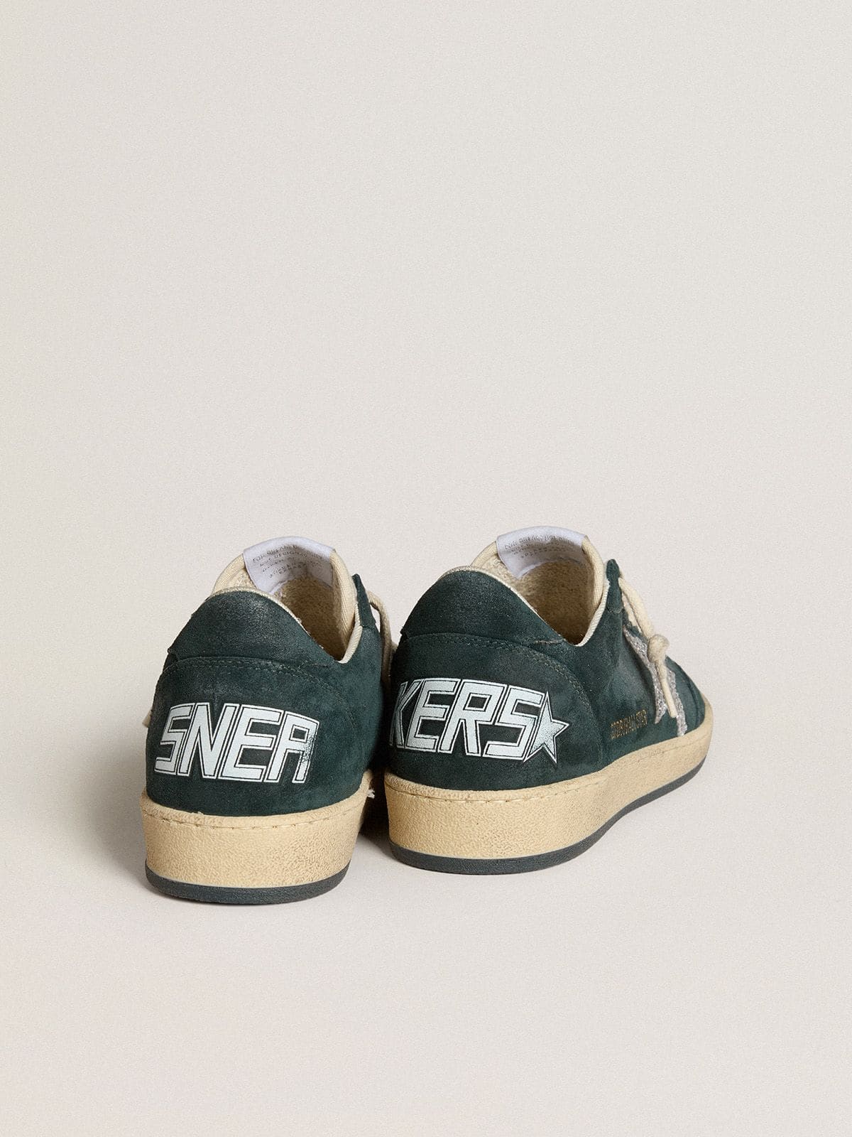 Golden Goose Women’s Ball Star In Green Suede With Silver Glitter Star - Sneaker Türkiye