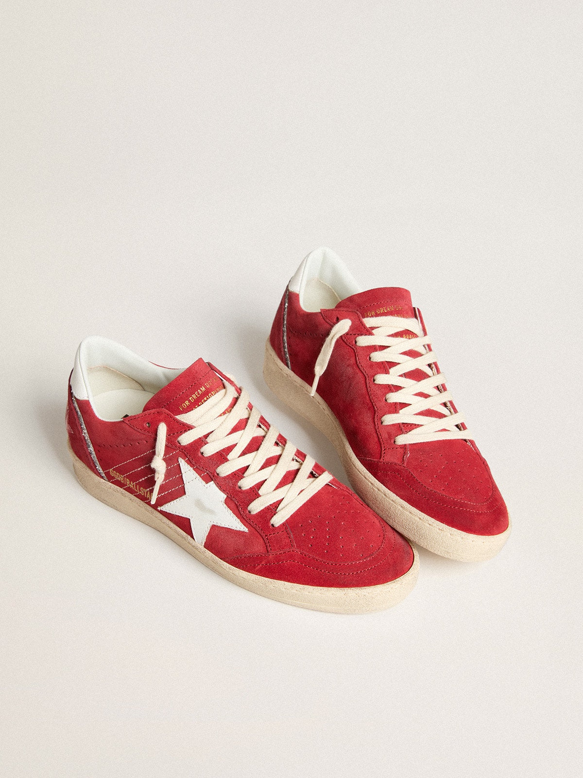 Golden Goose Women’s Ball Star In Red Suede With White Leather Star And Heel Tab - Sneaker Türkiye