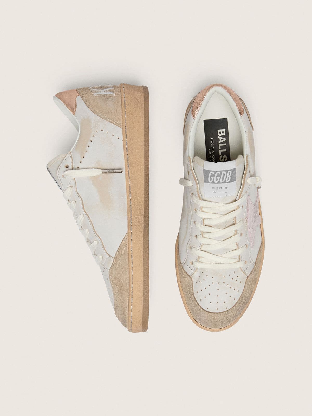 Golden Goose Ball Star With Pink Suede Star And Silver Glitter Edges And Rose Gold Heel Tab - Sneaker Türkiye