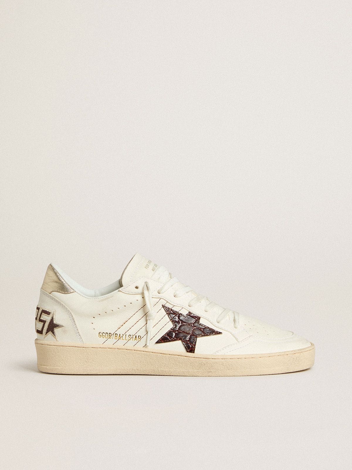 Golden Goose Ball Star With Burgundy Croc-Print Leather Star And Gold Heel Tab - Sneaker Türkiye