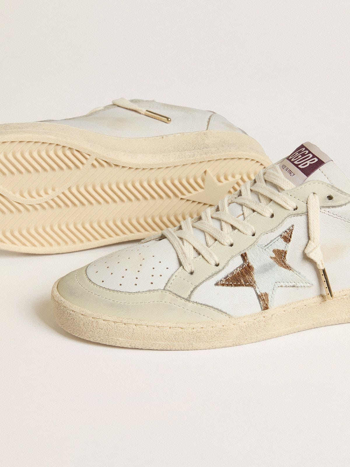 Golden Goose Ball Star With Animal-Print Pony Skin Star And Tobacco Leather Heel Tab - Sneaker Türkiye