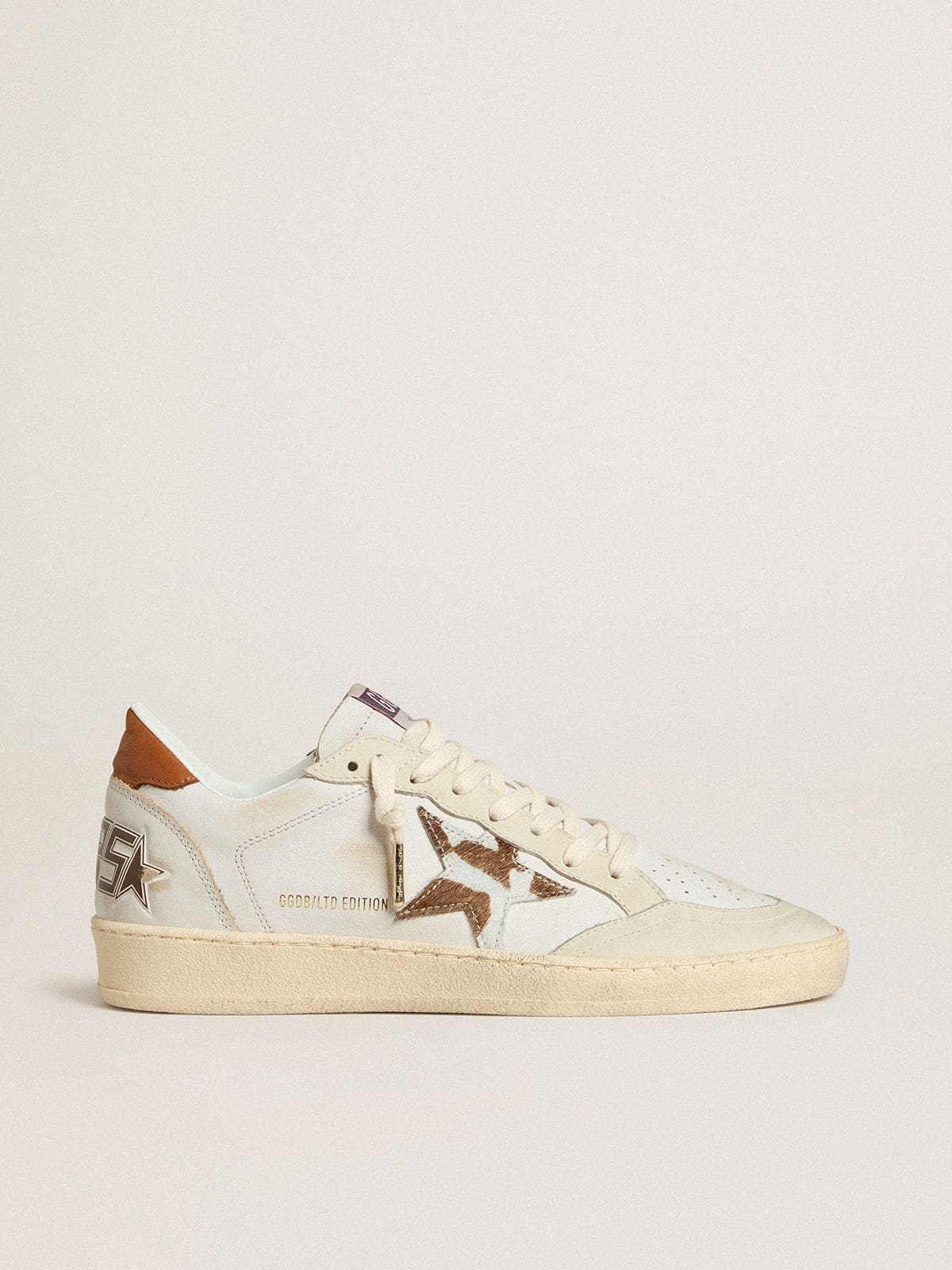 Golden Goose Ball Star With Animal-Print Pony Skin Star And Tobacco Leather Heel Tab - Sneaker Türkiye
