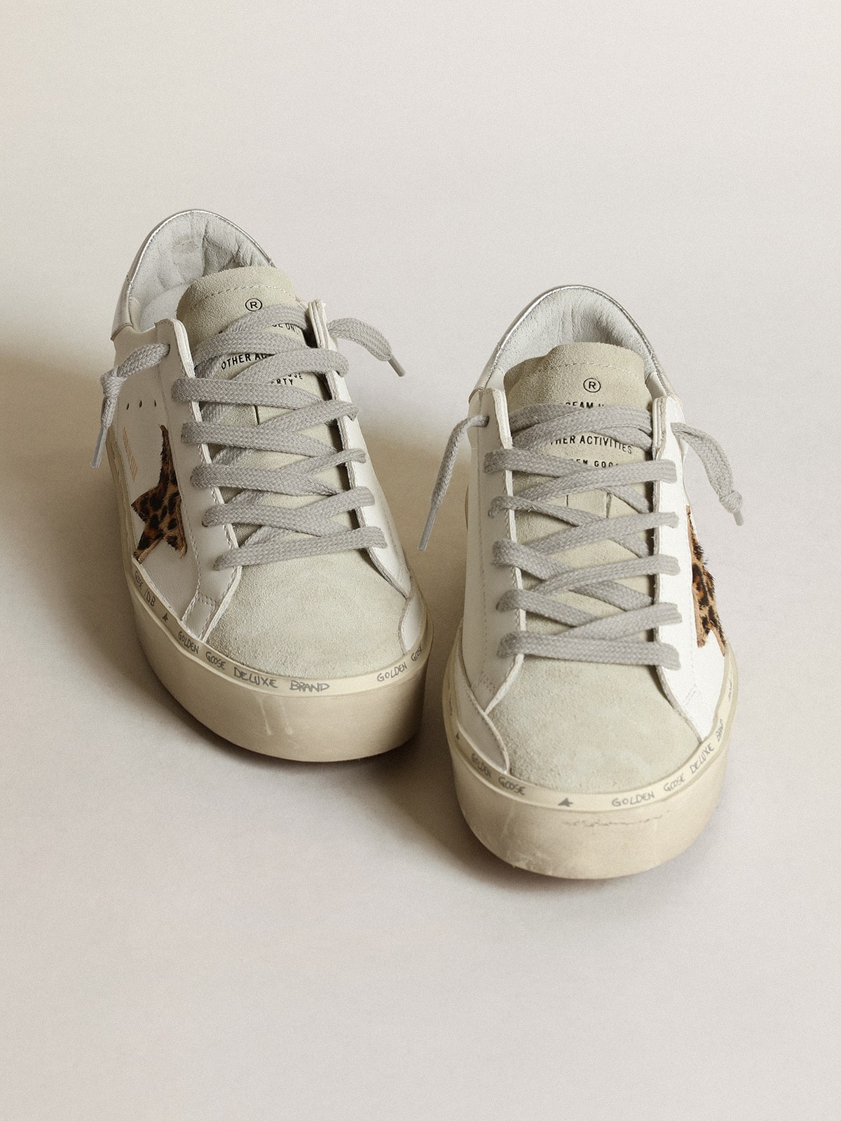 Golden Goose Women’s Hi Star With Star In Leopard Print Pony Skin And Silver Heel - Sneaker Türkiye