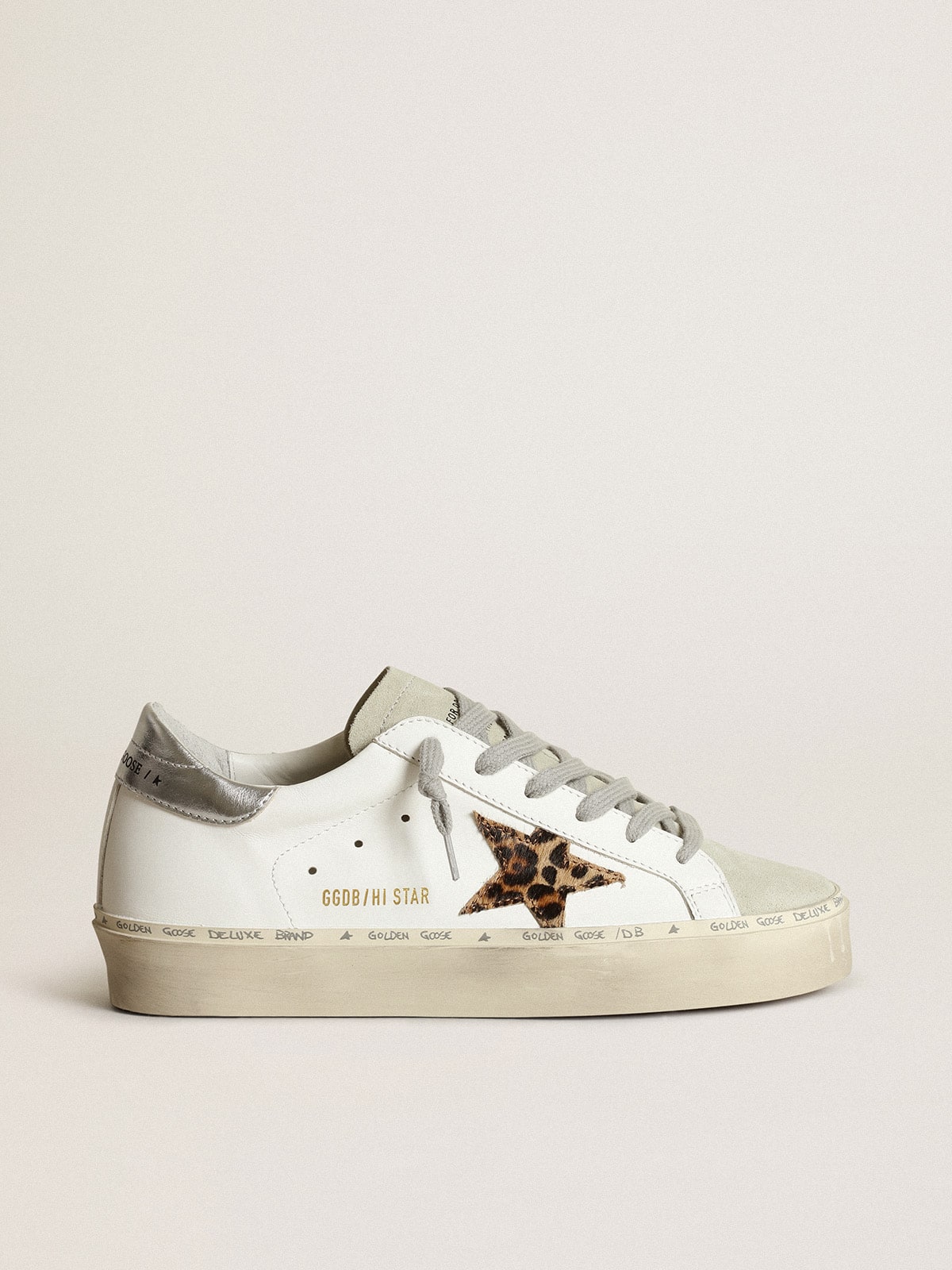 Golden Goose Women’s Hi Star With Star In Leopard Print Pony Skin And Silver Heel - Sneaker Türkiye