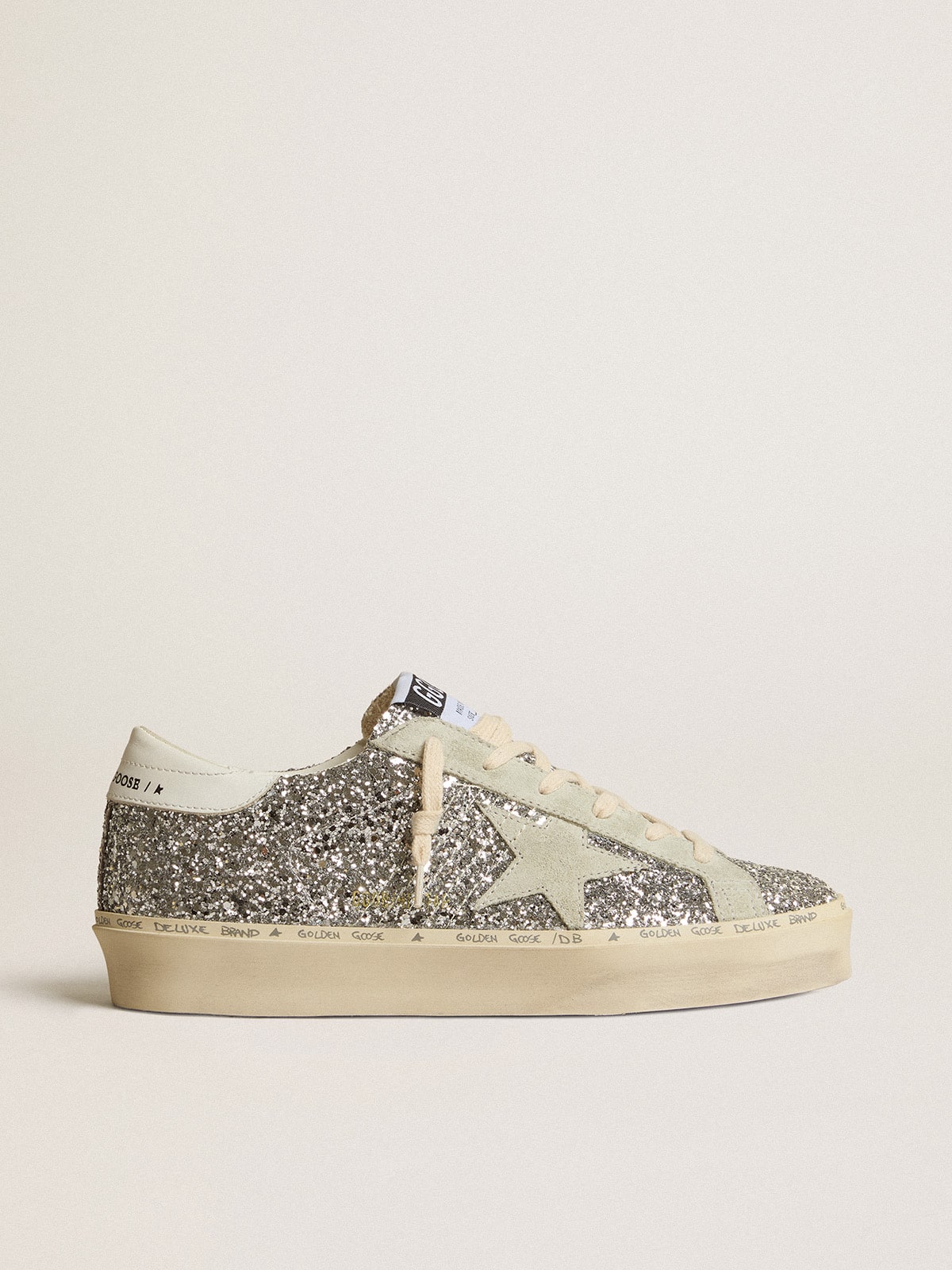 Golden Goose Women’s Hi Star In Silver Glitter With Suede Star And White Heel Tab - Sneaker Türkiye