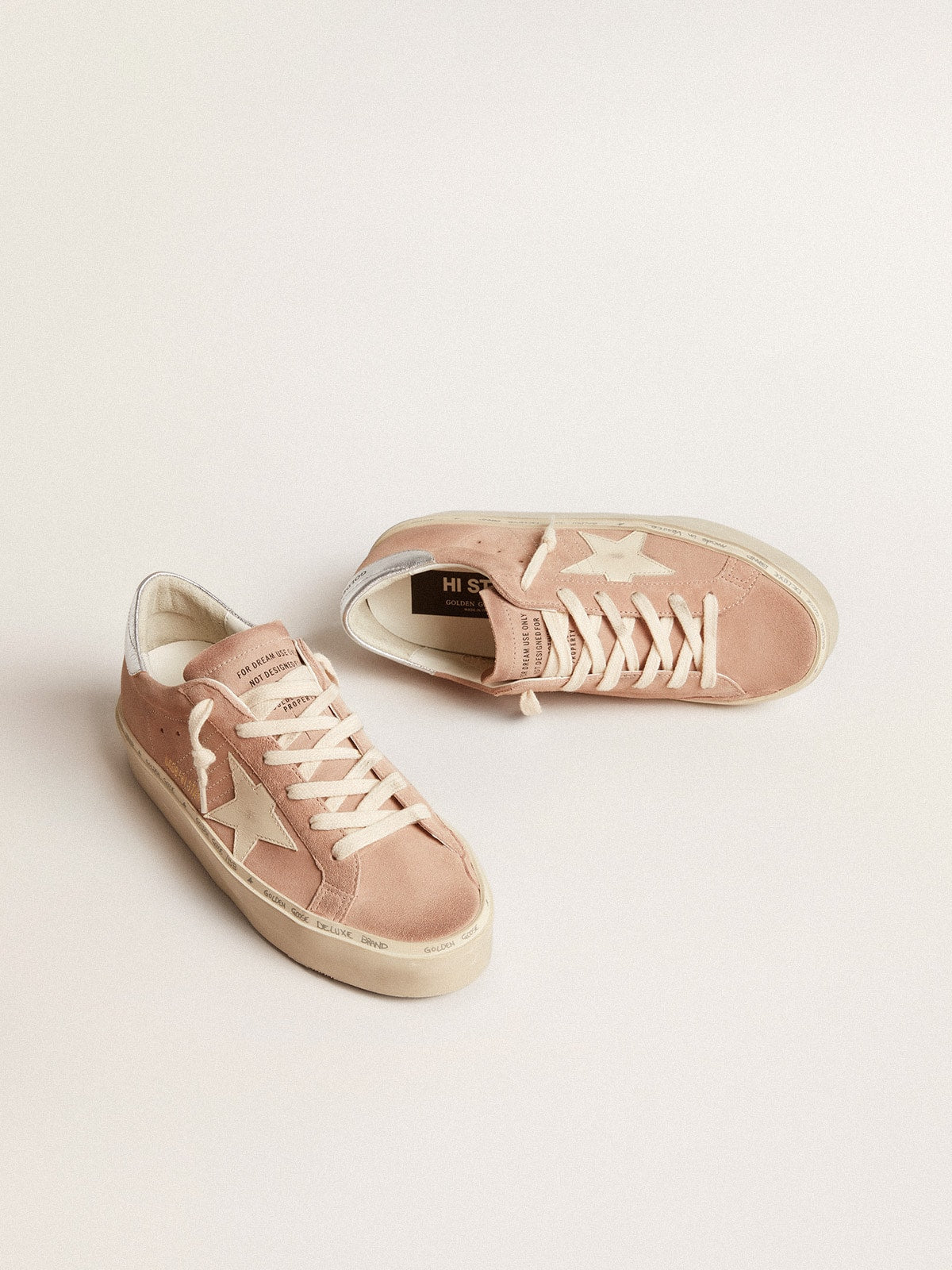 Golden Goose Women’s Hi Star In Pink Suede With Cream Star And Silver Leather Heel Tab - Sneaker Türkiye
