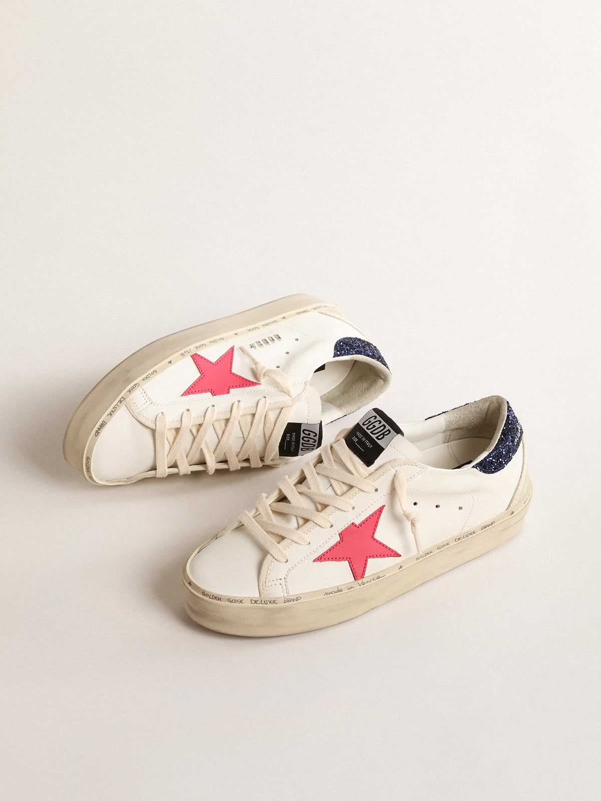 Golden Goose Hi Star With Fuchsia Leather Star And Blue Glitter Heel Tab - Sneaker Türkiye