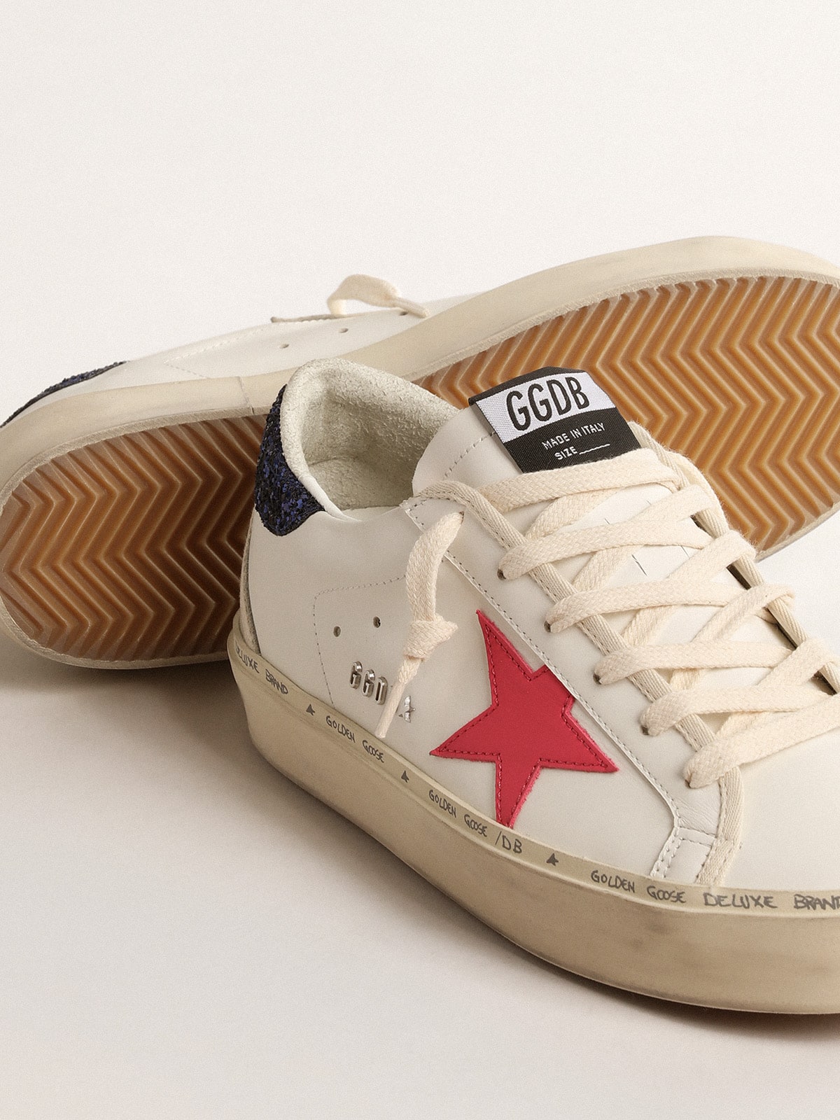 Golden Goose Hi Star With Fuchsia Leather Star And Blue Glitter Heel Tab - Sneaker Türkiye