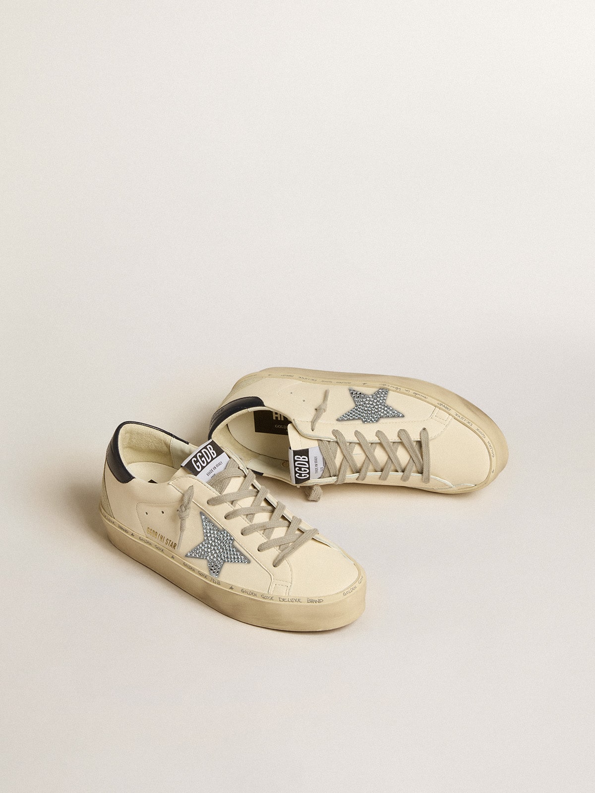 Golden Goose Hi Star In Nappa With Swarovski Crystal Star And Dark Blue Leather Heel Tab - Sneaker Türkiye