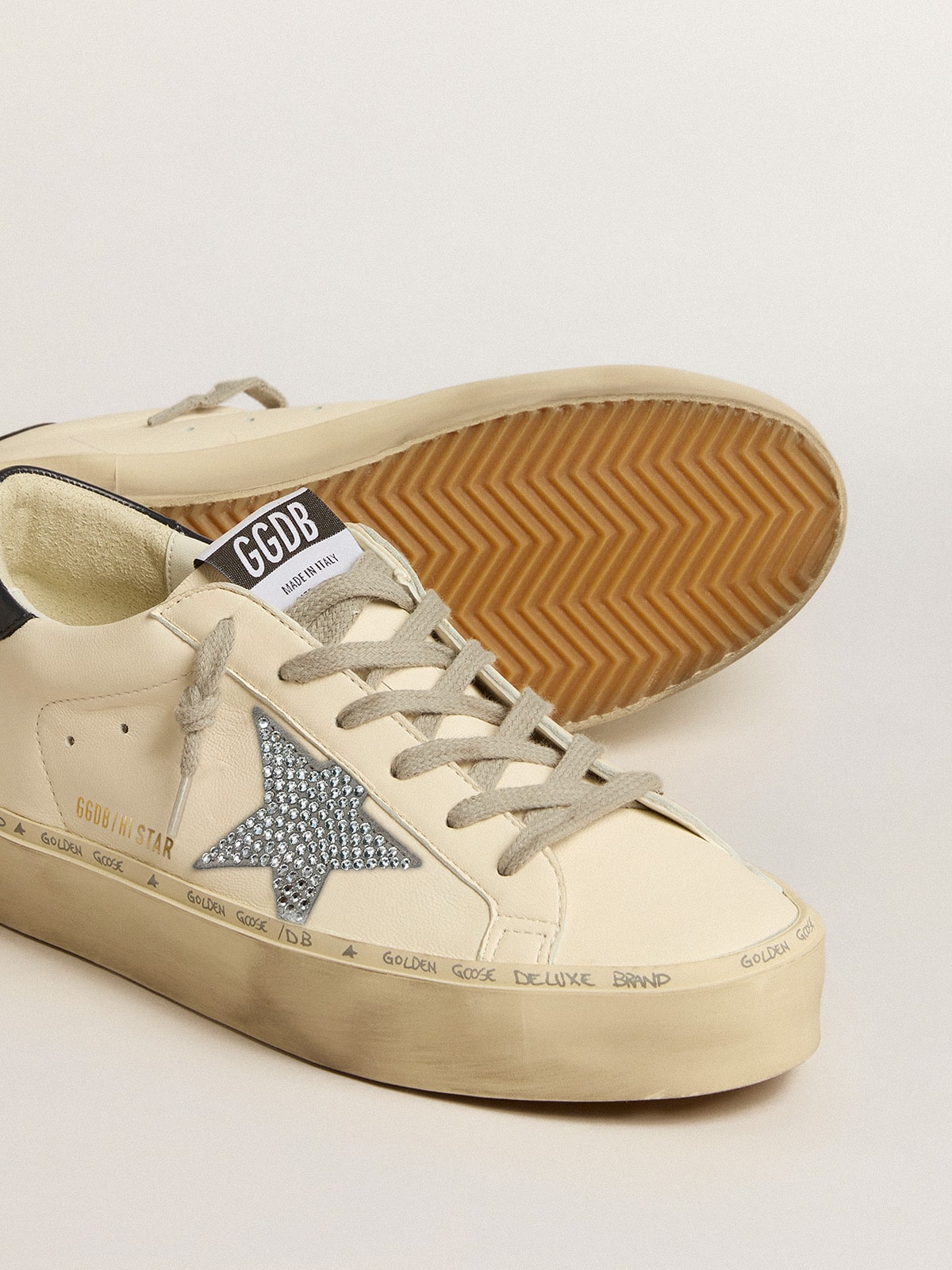 Golden Goose Hi Star In Nappa With Swarovski Crystal Star And Dark Blue Leather Heel Tab - Sneaker Türkiye