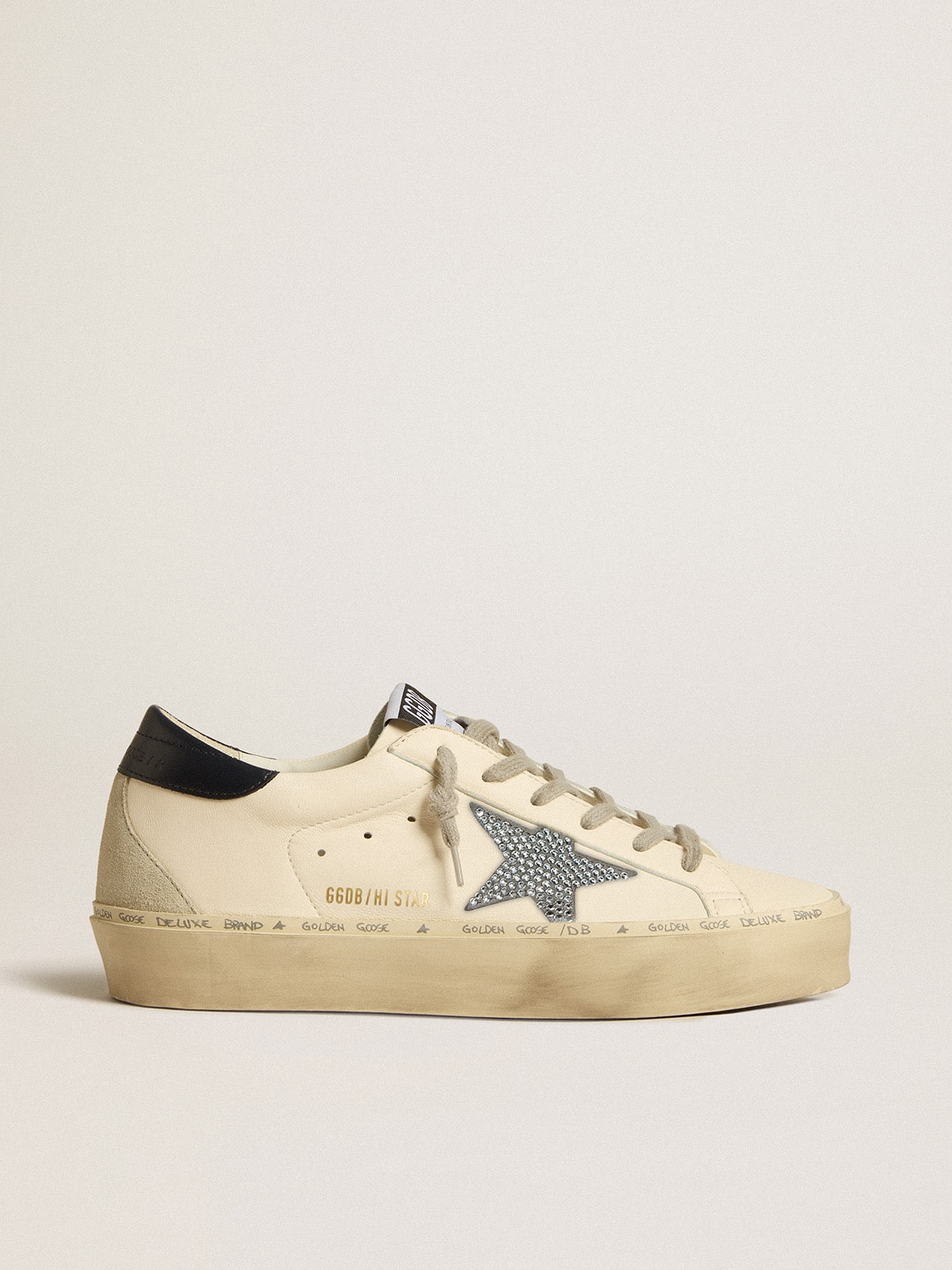 Golden Goose Hi Star In Nappa With Swarovski Crystal Star And Dark Blue Leather Heel Tab - Sneaker Türkiye