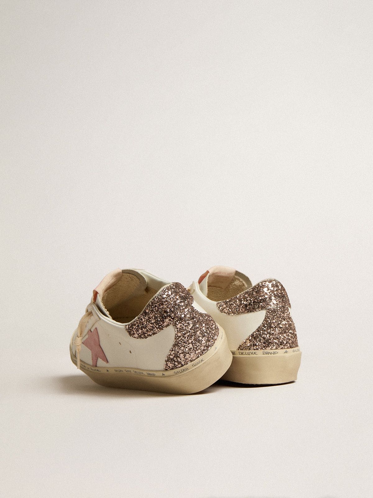 Golden Goose Hi Star In White Leather With Pink Suede Star And Pink Glitter Heel Tab - Sneaker Türkiye