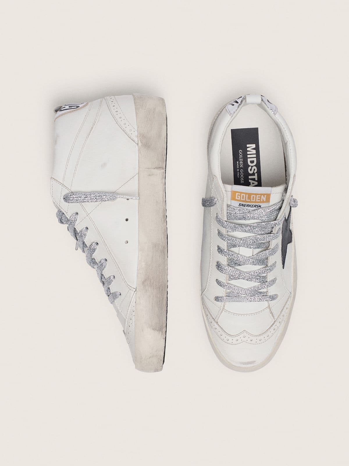 Golden Goose Women’s Mid Star With Laminated Heel Tab And Glitter Laces - Sneaker Türkiye