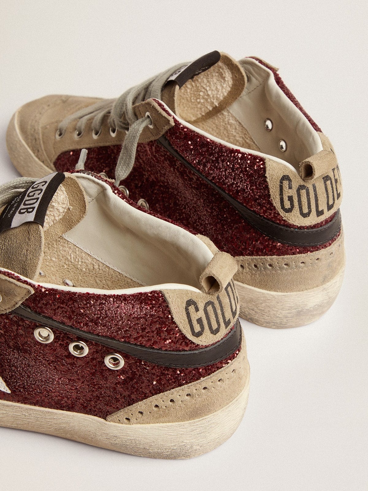 Golden Goose Women’s Mid Star In Burgundy Glitter With Gray Inserts And White Star - Sneaker Türkiye