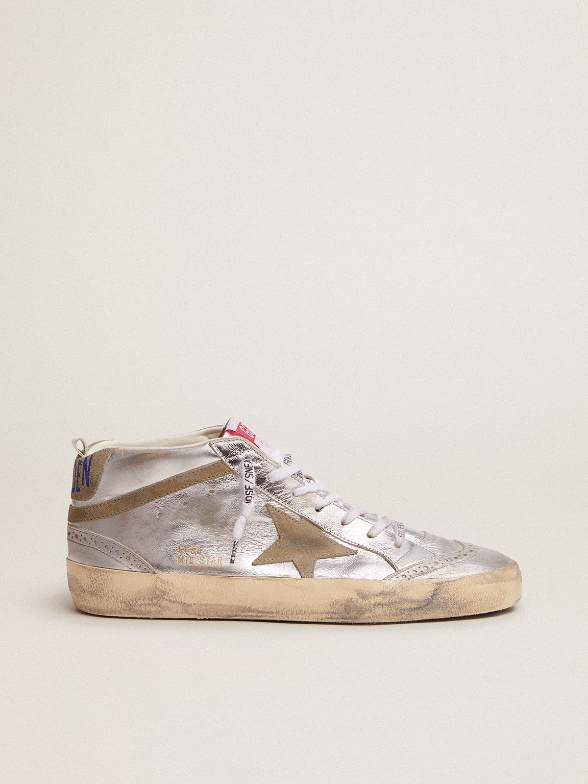 Golden Goose Women’s Mid Star In Silver Laminated Leather With Dove Gray Star - Sneaker Türkiye