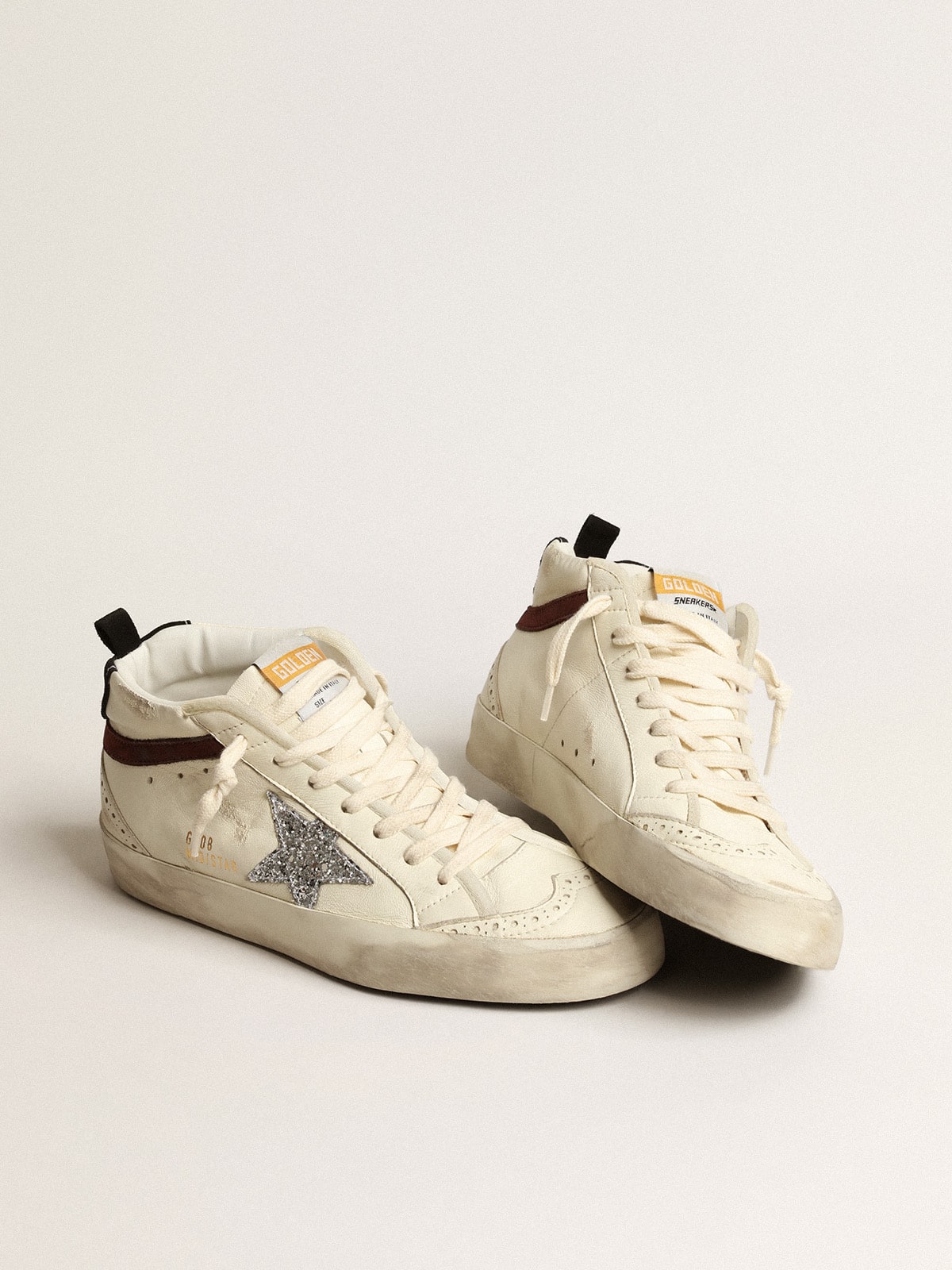 Golden Goose Mid Star LTD In White Nappa Leather With Silver Glitter Star - Sneaker Türkiye
