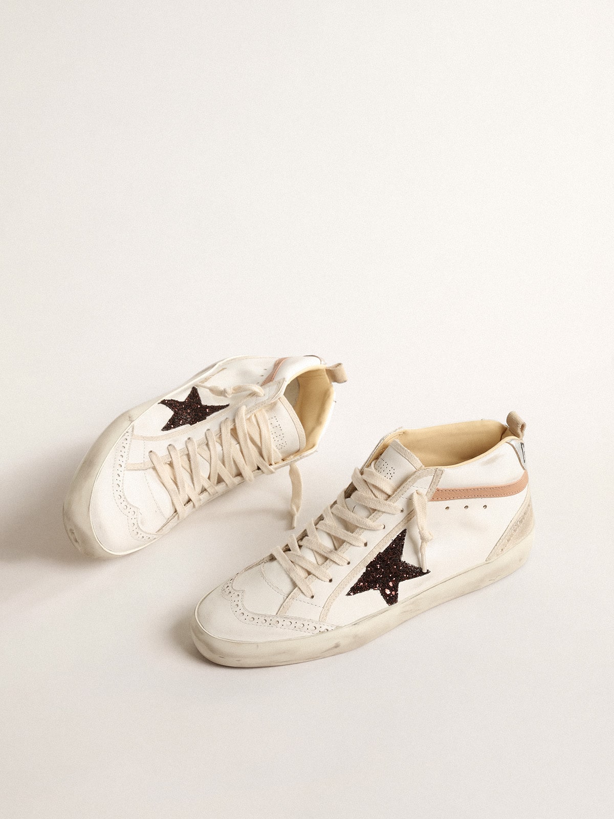 Golden Goose Mid Star In Nappa With Glitter Star And Nude Leather Flash - Sneaker Türkiye