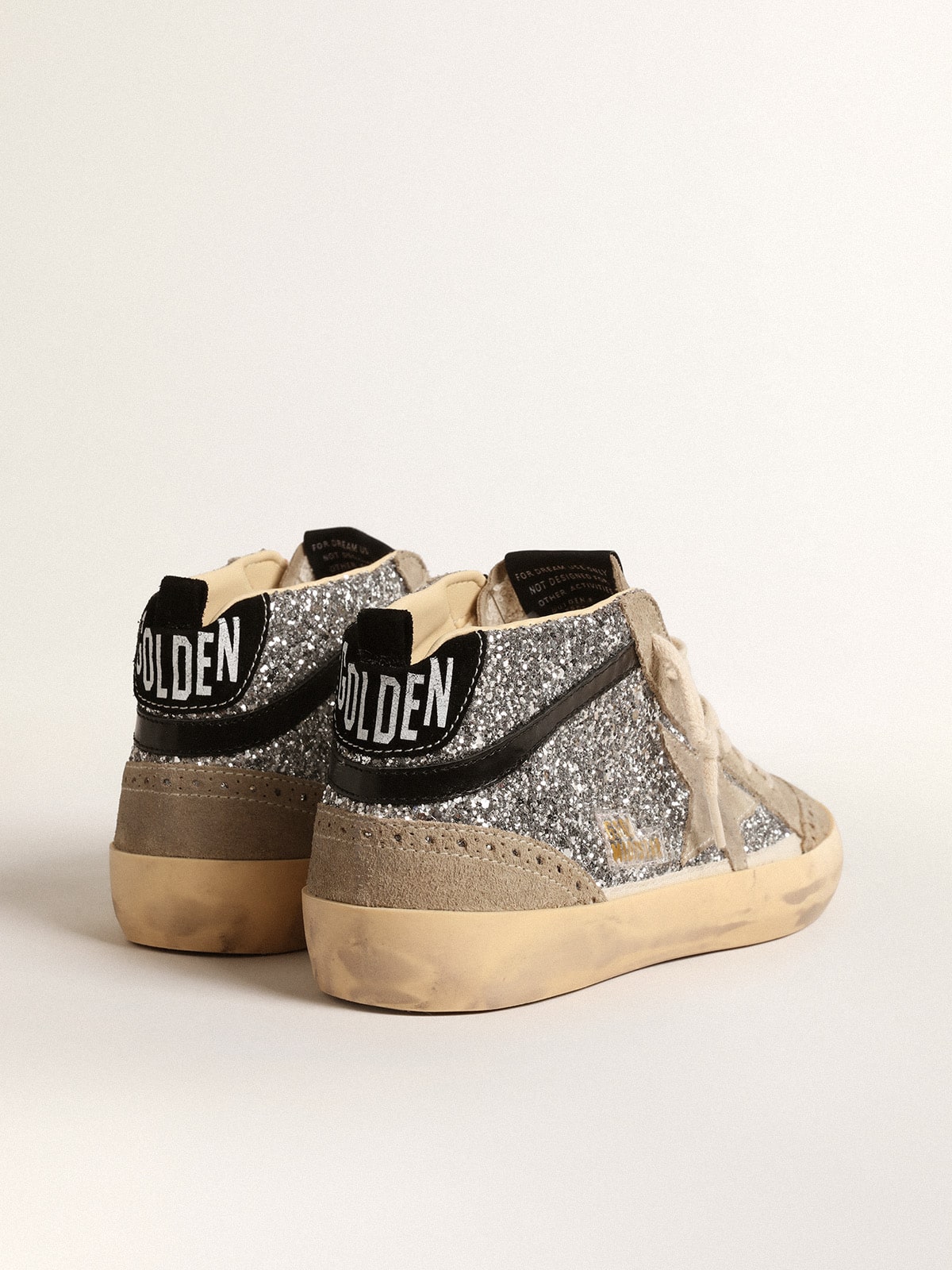 Golden Goose Mid Star In Silver Glitter With Suede Star And Black Flash - Sneaker Türkiye