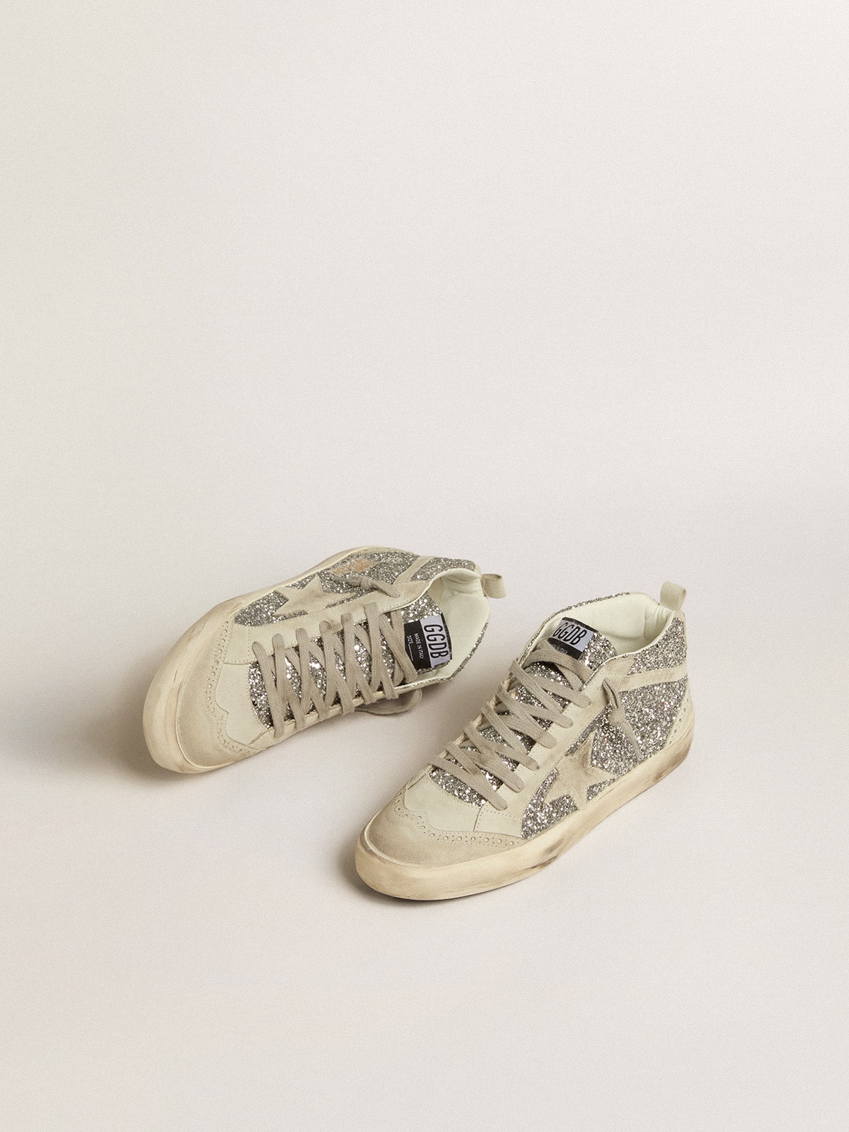 Golden Goose Mid Star In Silver Glitter With Ice-Gray Suede Star And Flash - Sneaker Türkiye