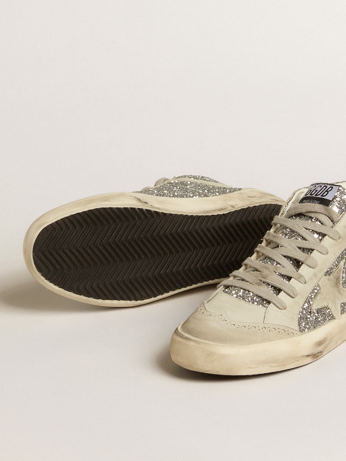 Golden Goose Mid Star In Silver Glitter With Ice-Gray Suede Star And Flash - Sneaker Türkiye