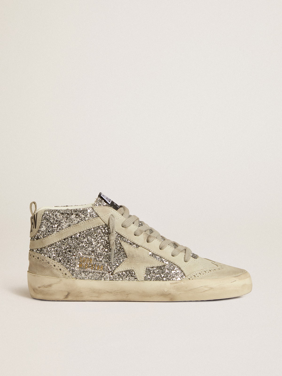 Golden Goose Mid Star In Silver Glitter With Ice-Gray Suede Star And Flash - Sneaker Türkiye