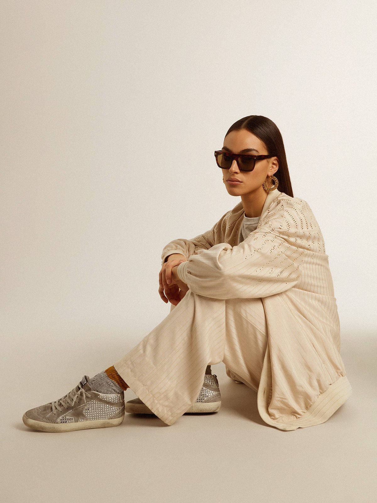 Golden Goose Mid Star In Silver Suede With Swarovski Crystals And Suede Star - Sneaker Türkiye