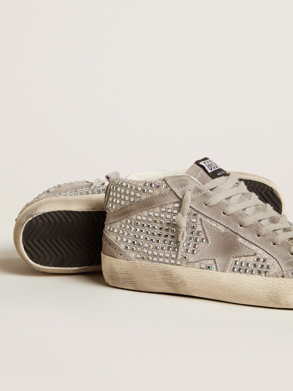 Golden Goose Mid Star In Silver Suede With Swarovski Crystals And Suede Star - Sneaker Türkiye