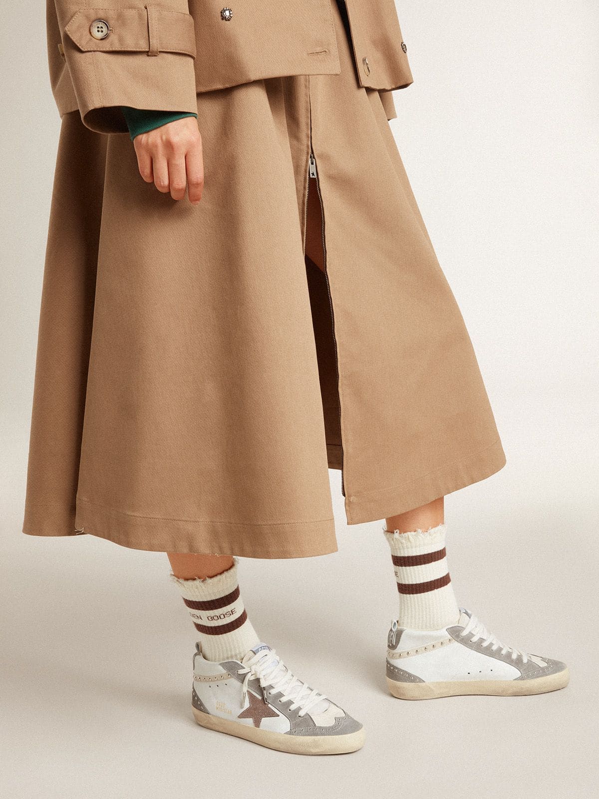 Golden Goose Women’s Mid Star In Nappa And Suede With Light Brown Metallic Leather Star - Sneaker Türkiye