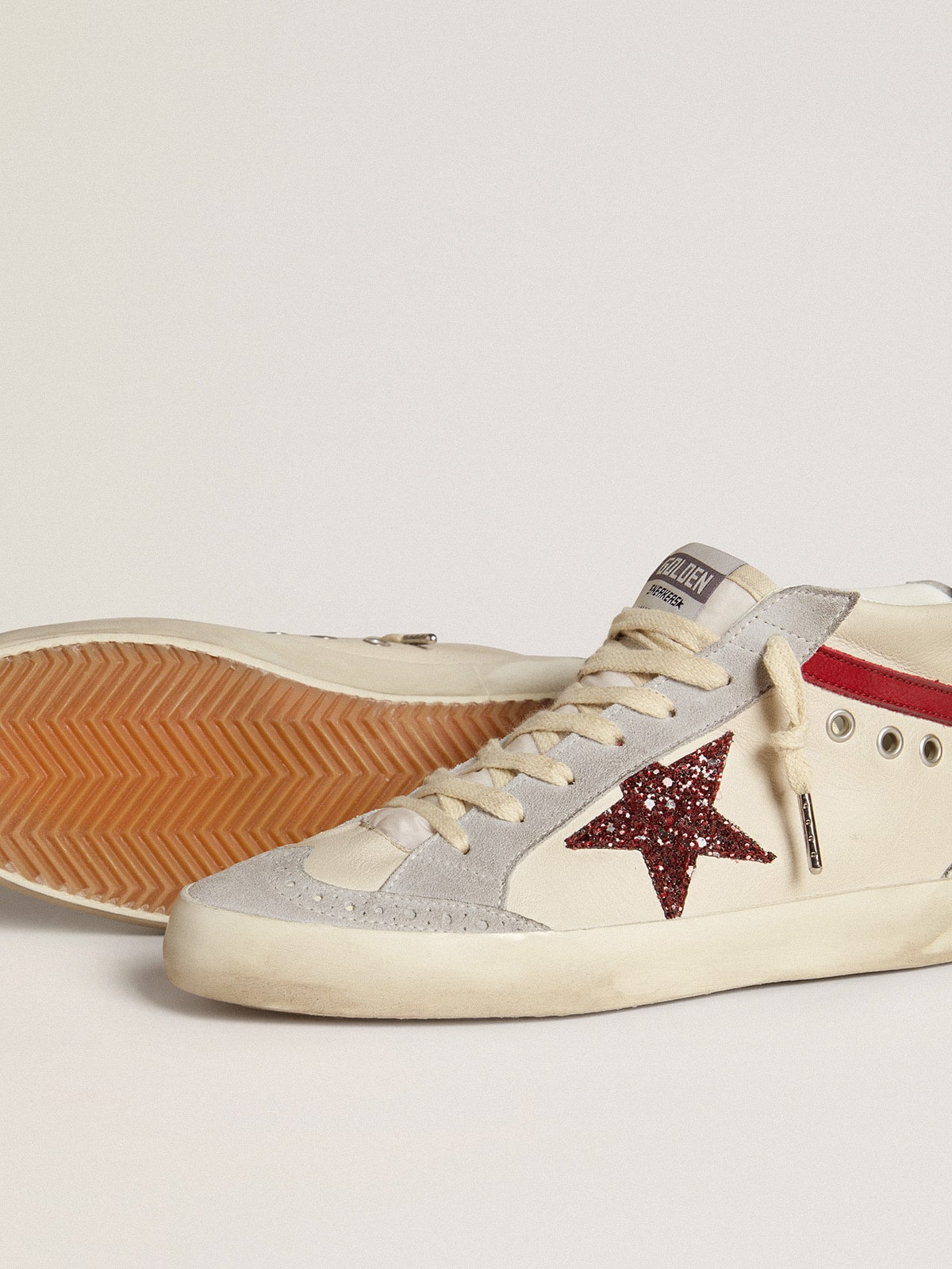 Golden Goose Women’s Mid Star In Leather With Glitter Star And Red Nubuck Flash - Sneaker Türkiye