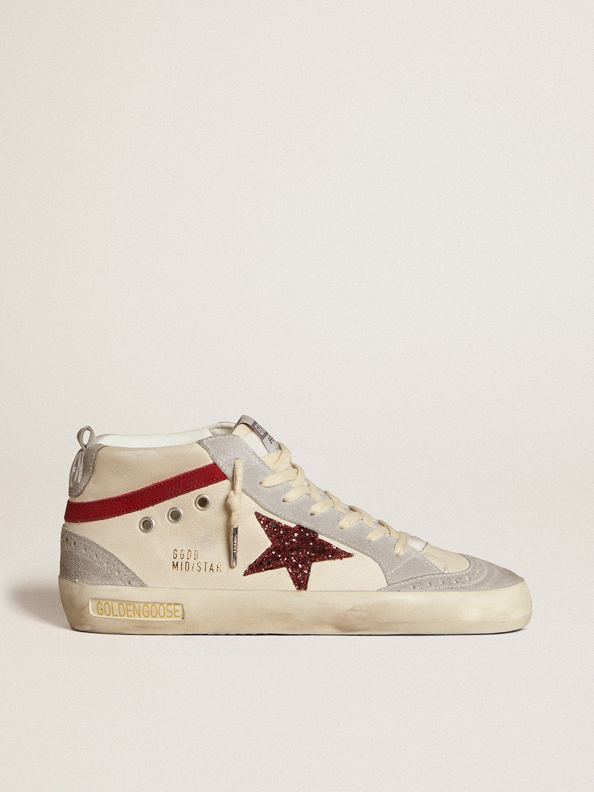 Golden Goose Women’s Mid Star In Leather With Glitter Star And Red Nubuck Flash - Sneaker Türkiye