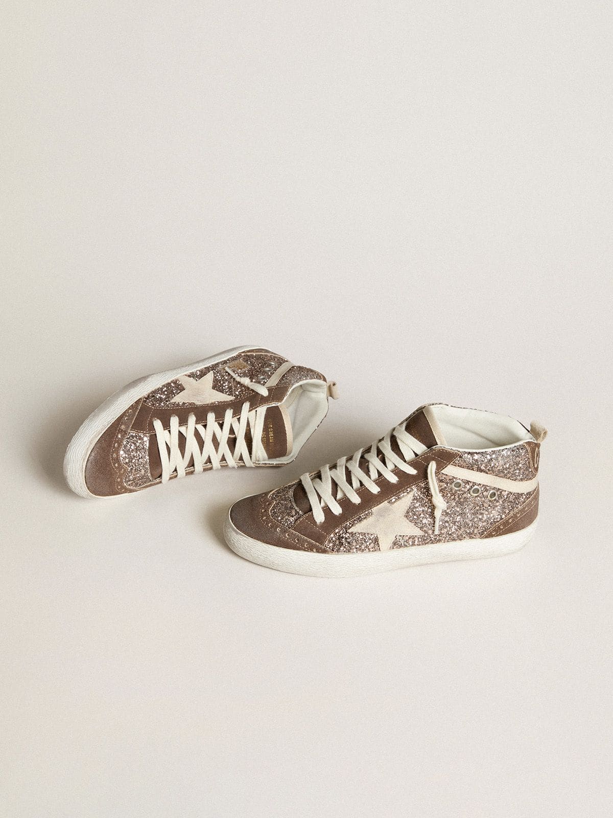 Golden Goose Women’s Mid Star In Glitter With Pearl Suede Star And Brown Suede Inserts - Sneaker Türkiye