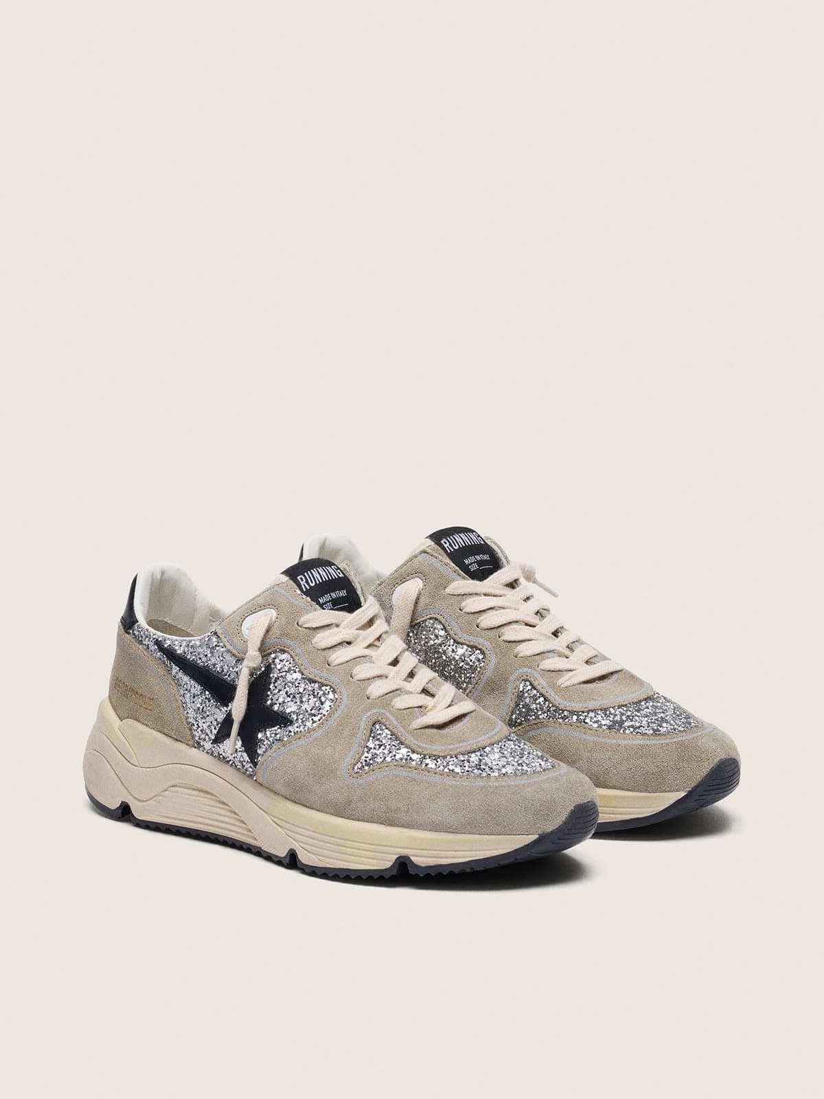 Golden Goose Women’s Running Sole In Silver Glitter And Dove Gray Suede - Sneaker Türkiye
