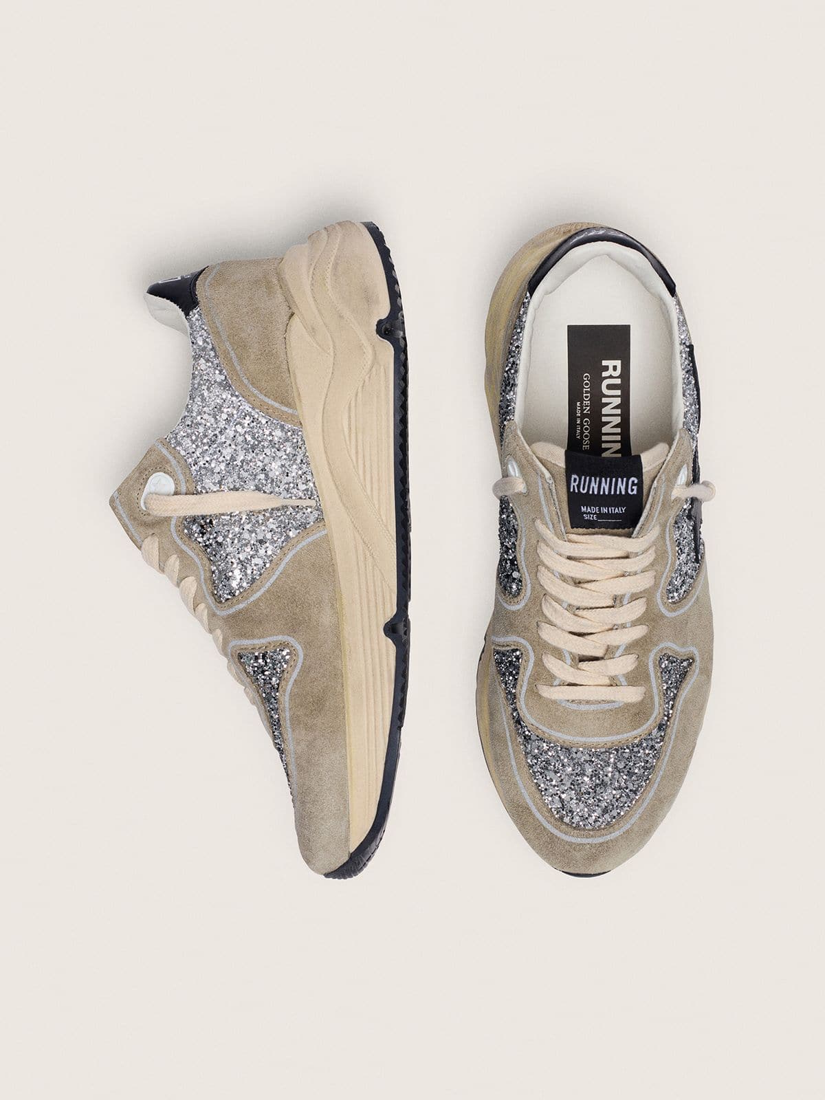 Golden Goose Women’s Running Sole In Silver Glitter And Dove Gray Suede - Sneaker Türkiye