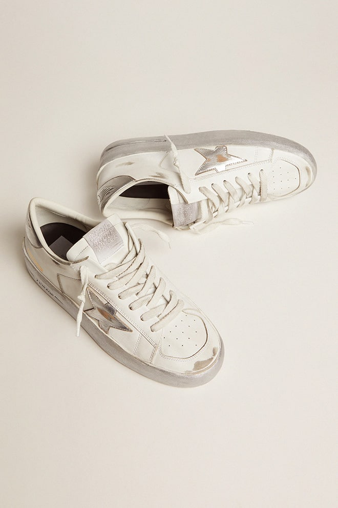 Golden Goose Stardan Sneakers With Silver Metallic Leather Star And Heel Tab - Sneaker Türkiye