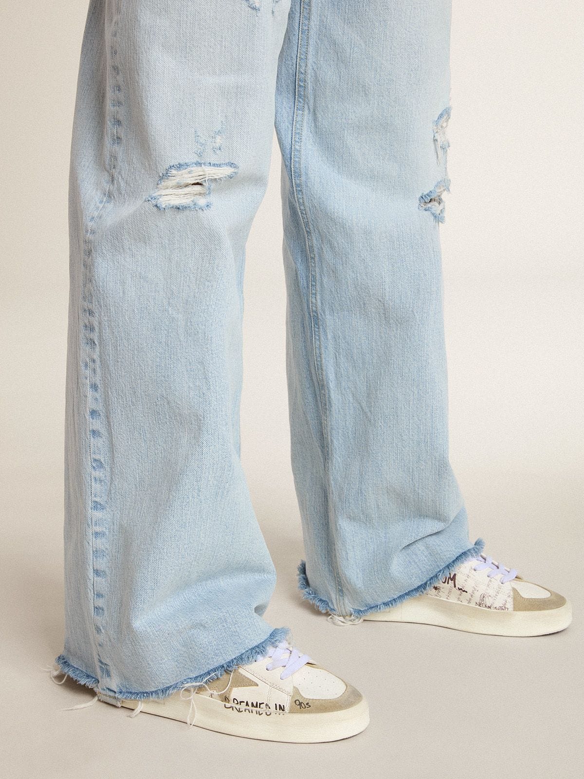 Golden Goose Stardan With Beige Suede Star And Toe And All Over Lettering And Patterns - Sneaker Türkiye