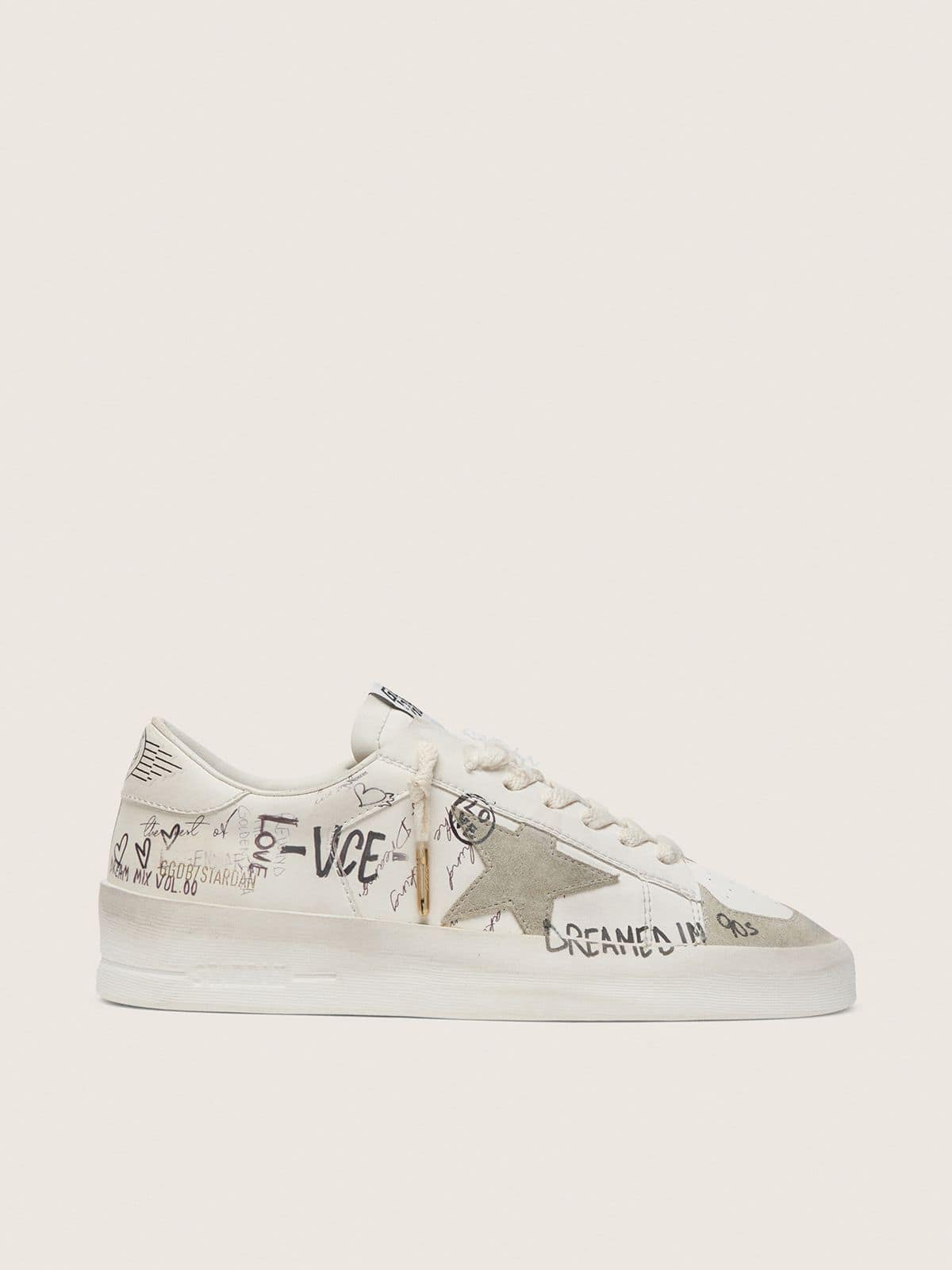 Golden Goose Stardan With Beige Suede Star And Toe And All Over Lettering And Patterns - Sneaker Türkiye