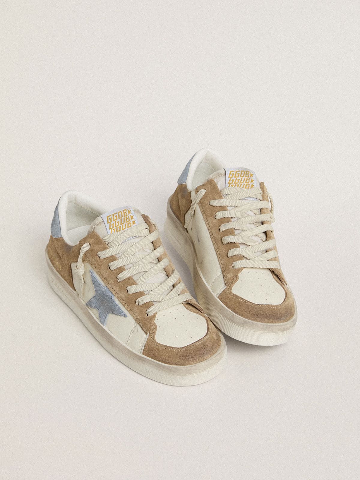 Golden Goose Stardan LTD In White Leather And Tobacco Suede With Light Blue Suede Star And Heel Tab - Sneaker Türkiye