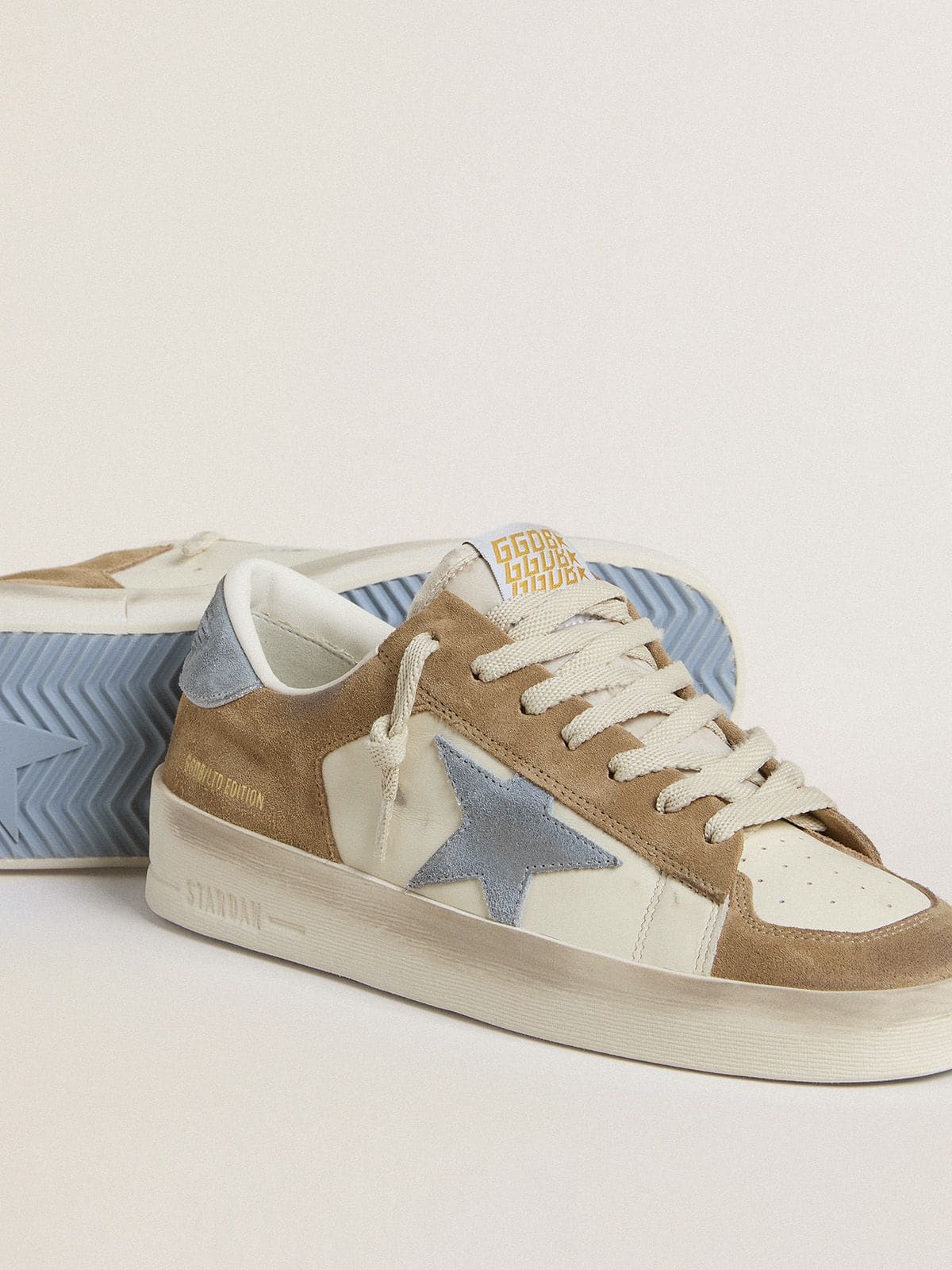 Golden Goose Stardan LTD In White Leather And Tobacco Suede With Light Blue Suede Star And Heel Tab - Sneaker Türkiye