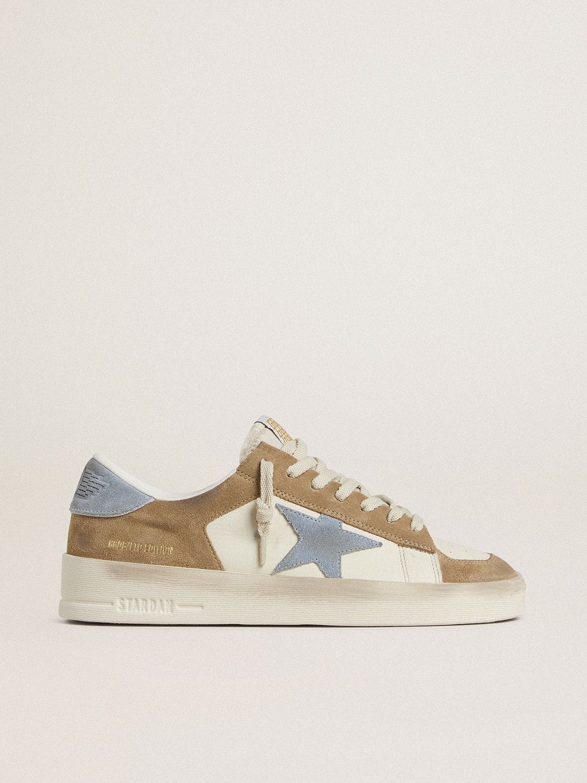 Golden Goose Stardan LTD In White Leather And Tobacco Suede With Light Blue Suede Star And Heel Tab - Sneaker Türkiye