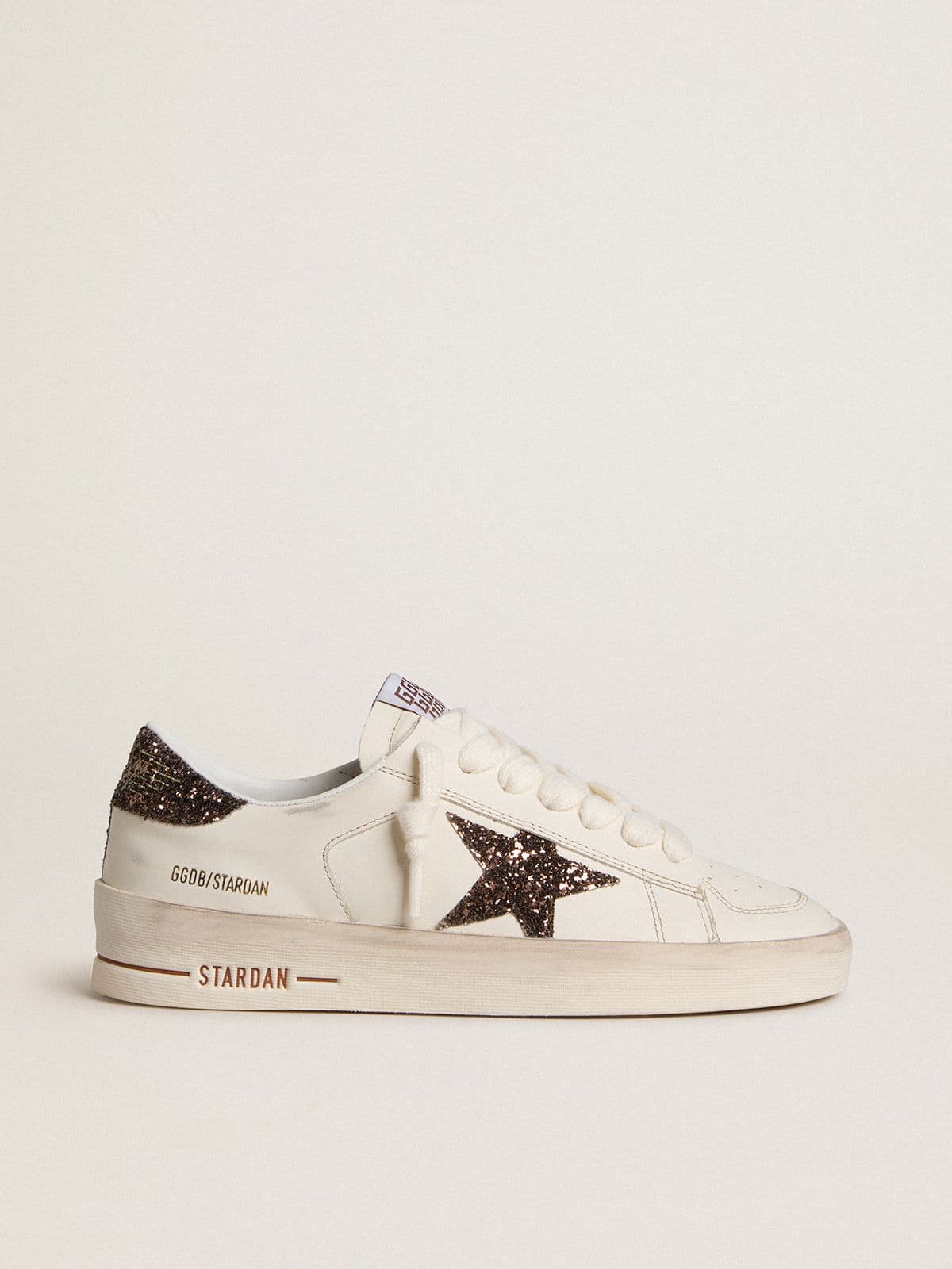 Golden Goose Women’s Stardan In White Leather With Brown Glitter Star And Heel Tab - Sneaker Türkiye