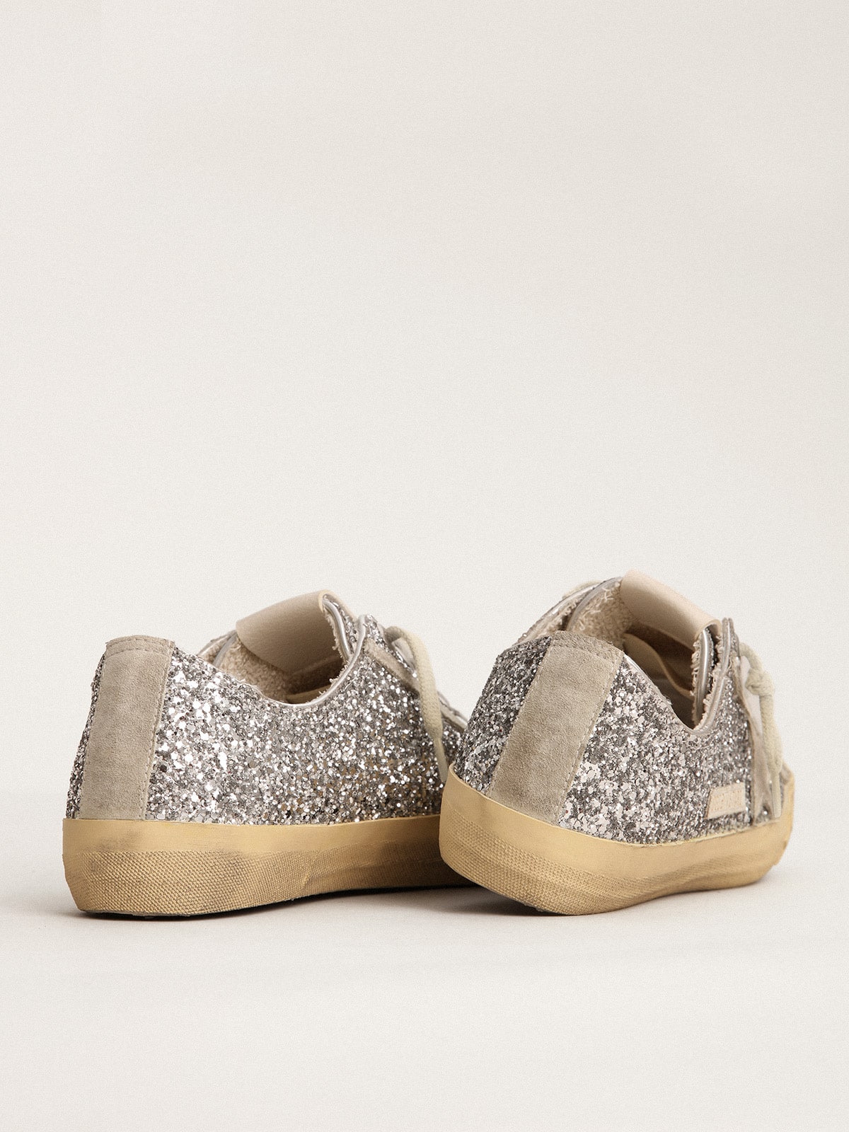 Golden Goose Women’s V-Star In Silver Glitter With Ice-Gray Suede Star - Sneaker Türkiye