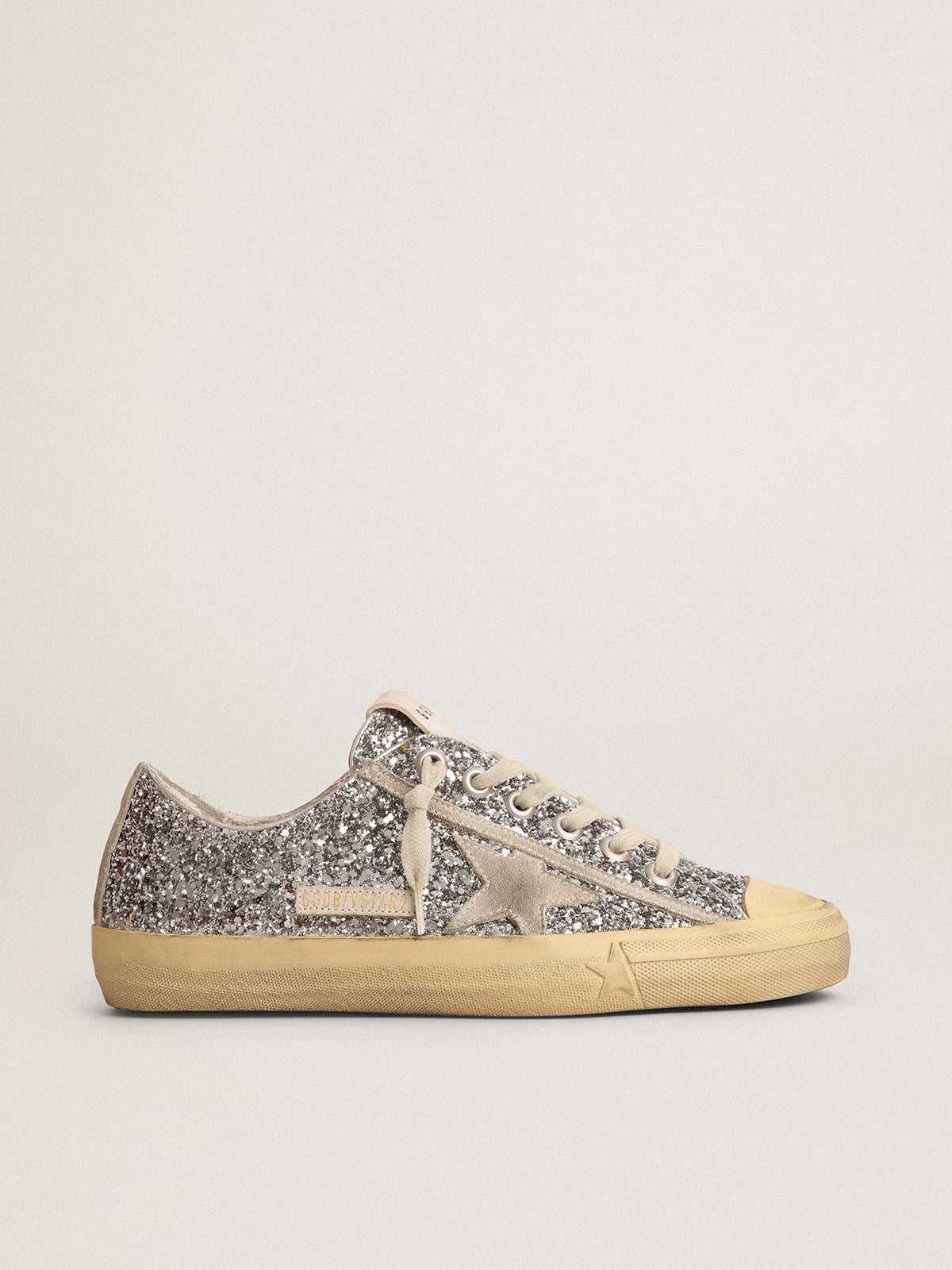 Golden Goose Women’s V-Star In Silver Glitter With Ice-Gray Suede Star - Sneaker Türkiye