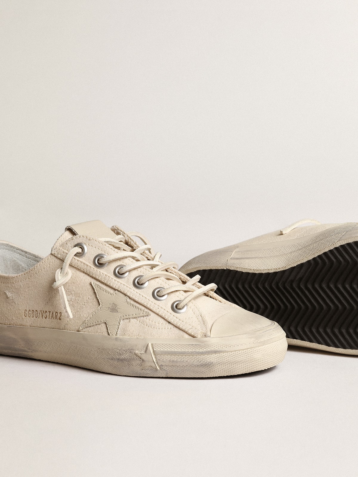 Golden Goose V-Star In Light Cream Canvas With Milk-White Leather Star - Sneaker Türkiye