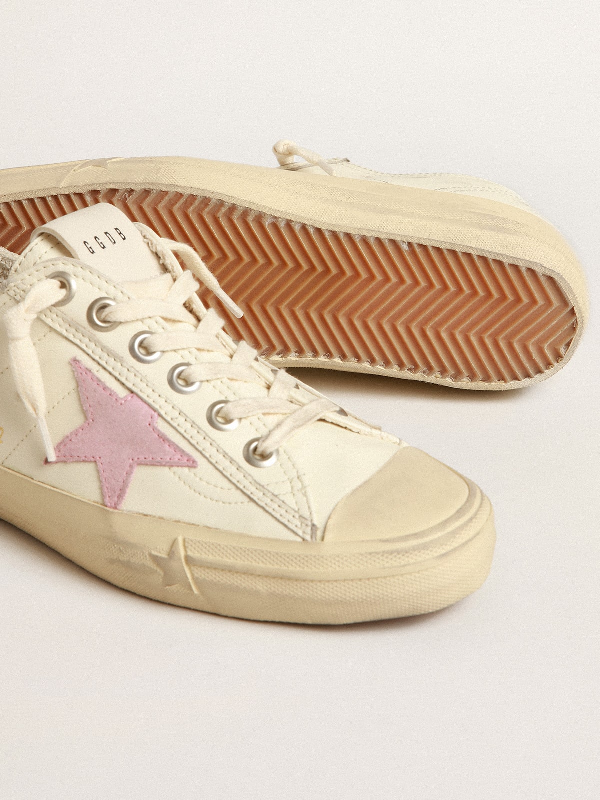 Golden Goose V-Star In Beige Nappa Leather With Old-Rose Suede Star - Sneaker Türkiye