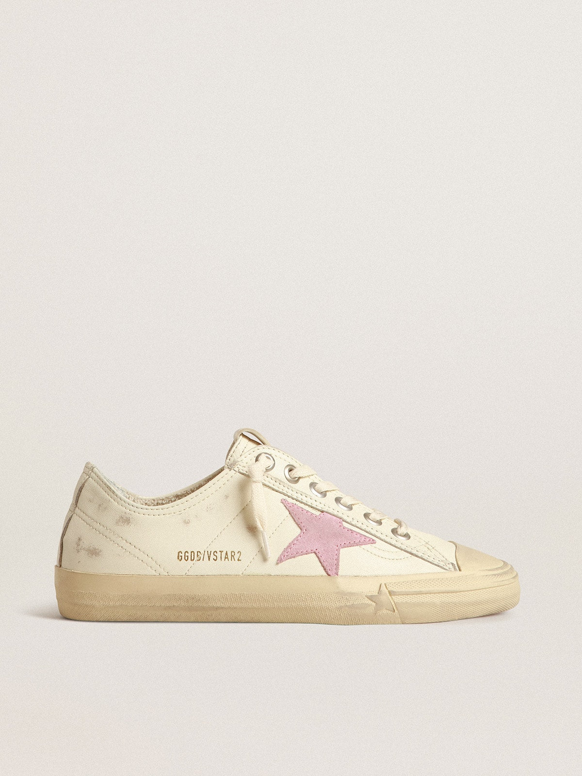 Golden Goose V-Star In Beige Nappa Leather With Old-Rose Suede Star - Sneaker Türkiye