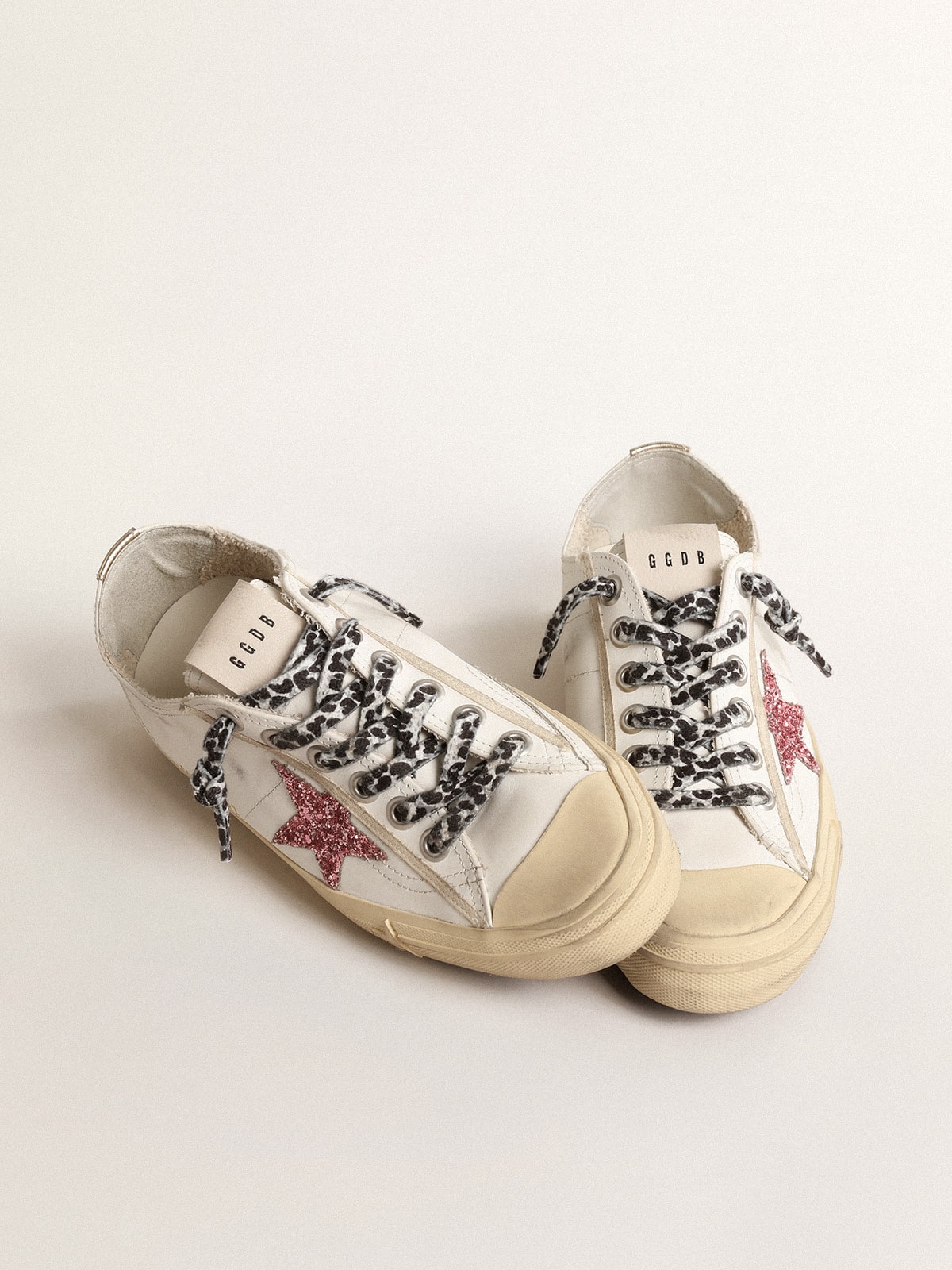 Golden Goose V-Star With Pink Glitter Star And Metallic Leather Heel Tab - Sneaker Türkiye