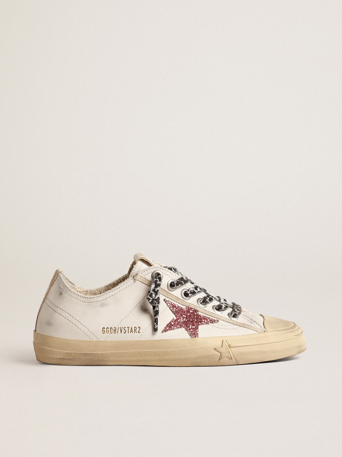 Golden Goose V-Star With Pink Glitter Star And Metallic Leather Heel Tab - Sneaker Türkiye